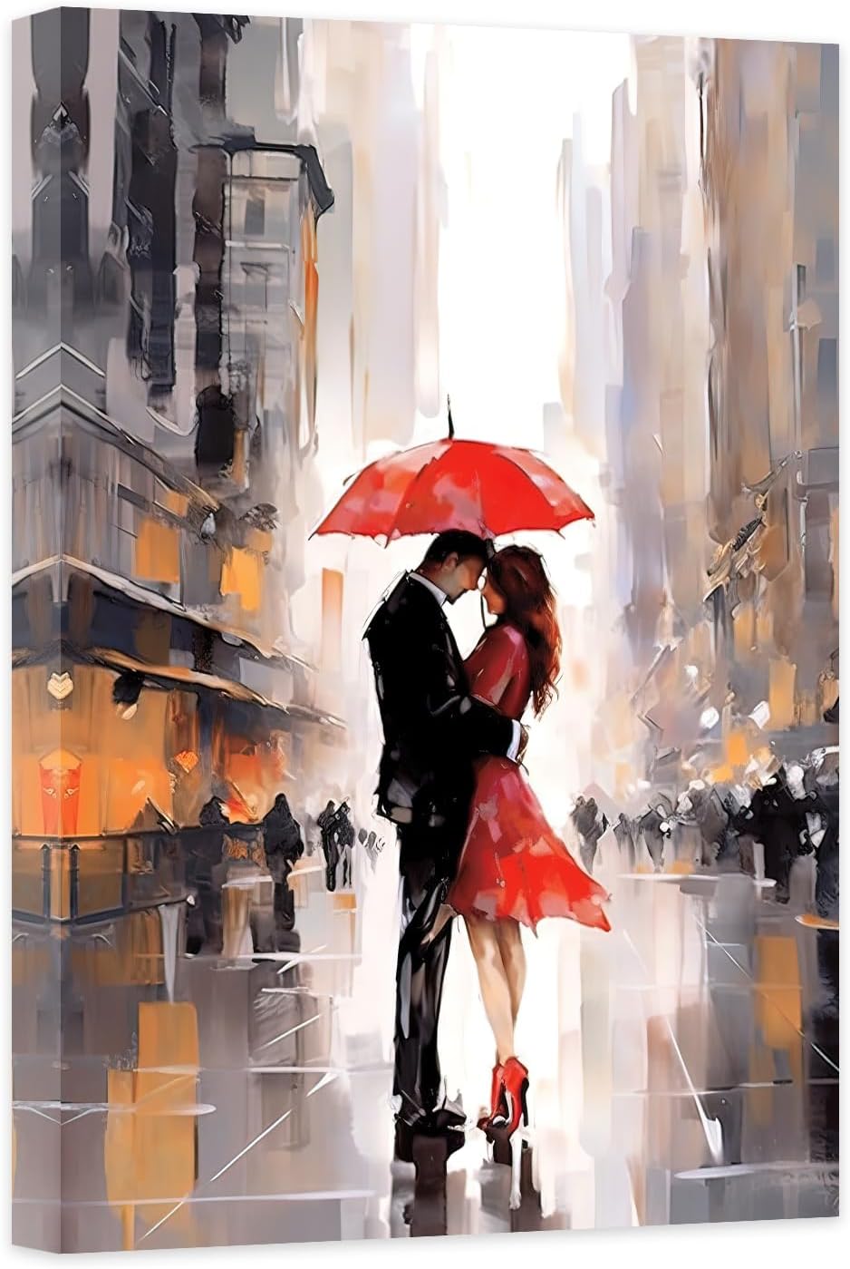 Pintura en lienzo para decoración de pared, amantes de París con paraguas rojo, arte de pared, impresiones románticas en lienzo para dormitorio,