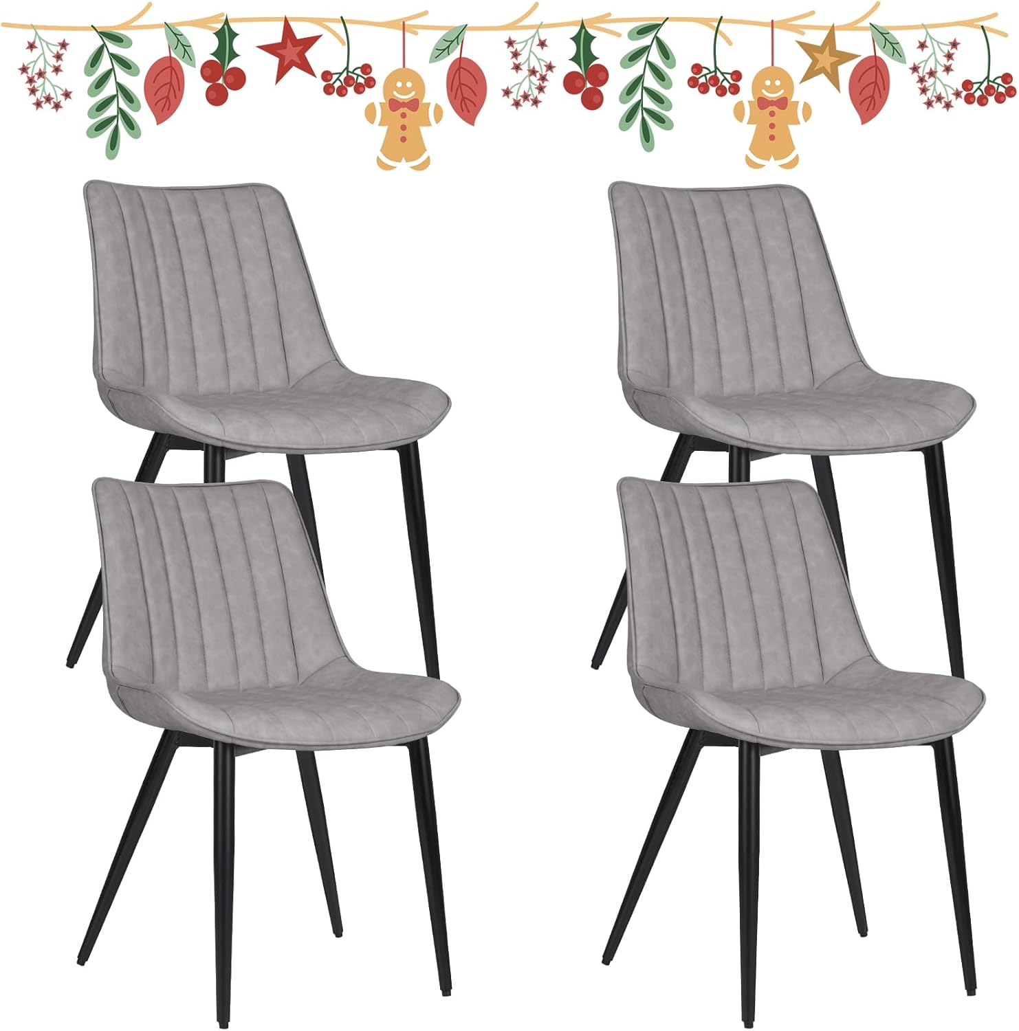 AVAWING Juego de 4 sillas de comedor, modernas de mediados de siglo, sillas de comedor de ocio sin brazos, silla tapizada de piel sintética con