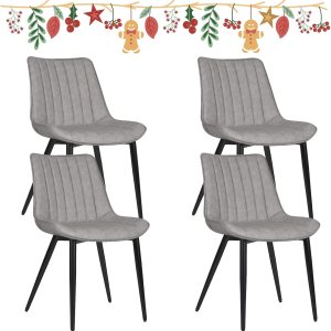 AVAWING Juego de 4 sillas de comedor, modernas de mediados de siglo, sillas de comedor de ocio sin brazos, silla tapizada de piel sintética con AVAWING Juego de 4 sillas de comedor, modernas de mediados de siglo, sillas de comedor de ocio sin brazos, silla tapizada de piel sintética con