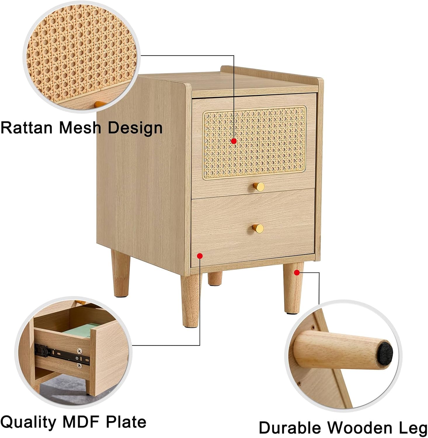 Mesita de noche de ratán con cajones de almacenamiento, muebles de noche simples y modernos, mesita de noche, mesa auxiliar para dormitorio, porche,