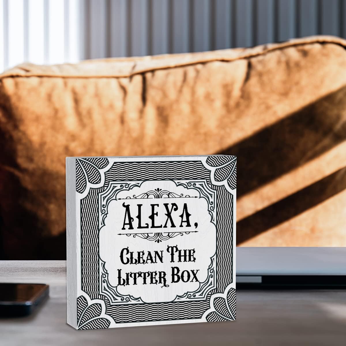 Cartel de madera para amantes de los gatos, decoración de pared para el hogar, 5 x 5 pulgadas, rústico, con Alexa Clean the Litter Box