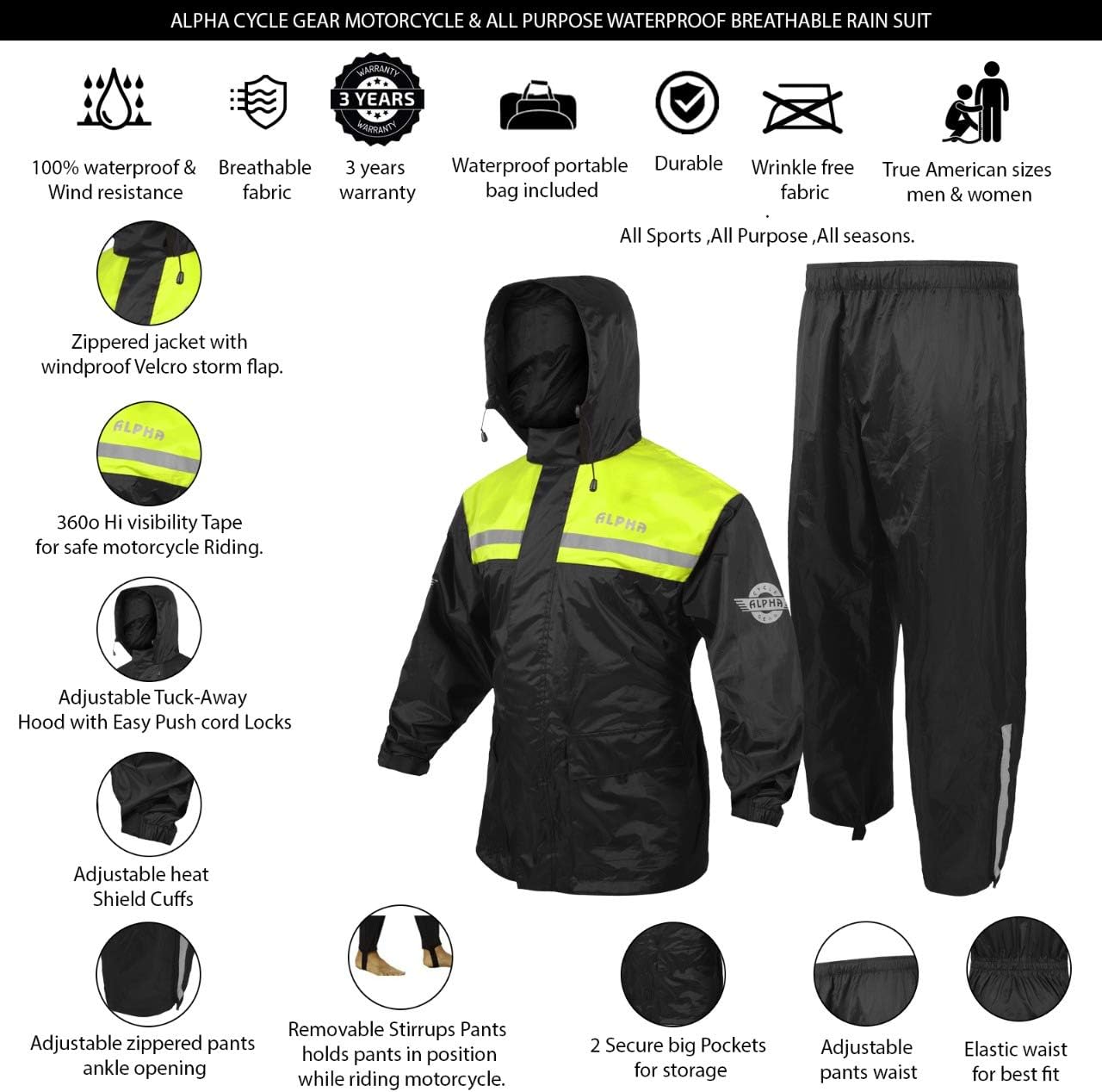 Alpha Cycle Gear – Traje de lluvia para hombre y mujer, chaqueta y pantalón, diseño reflectante e impermeable