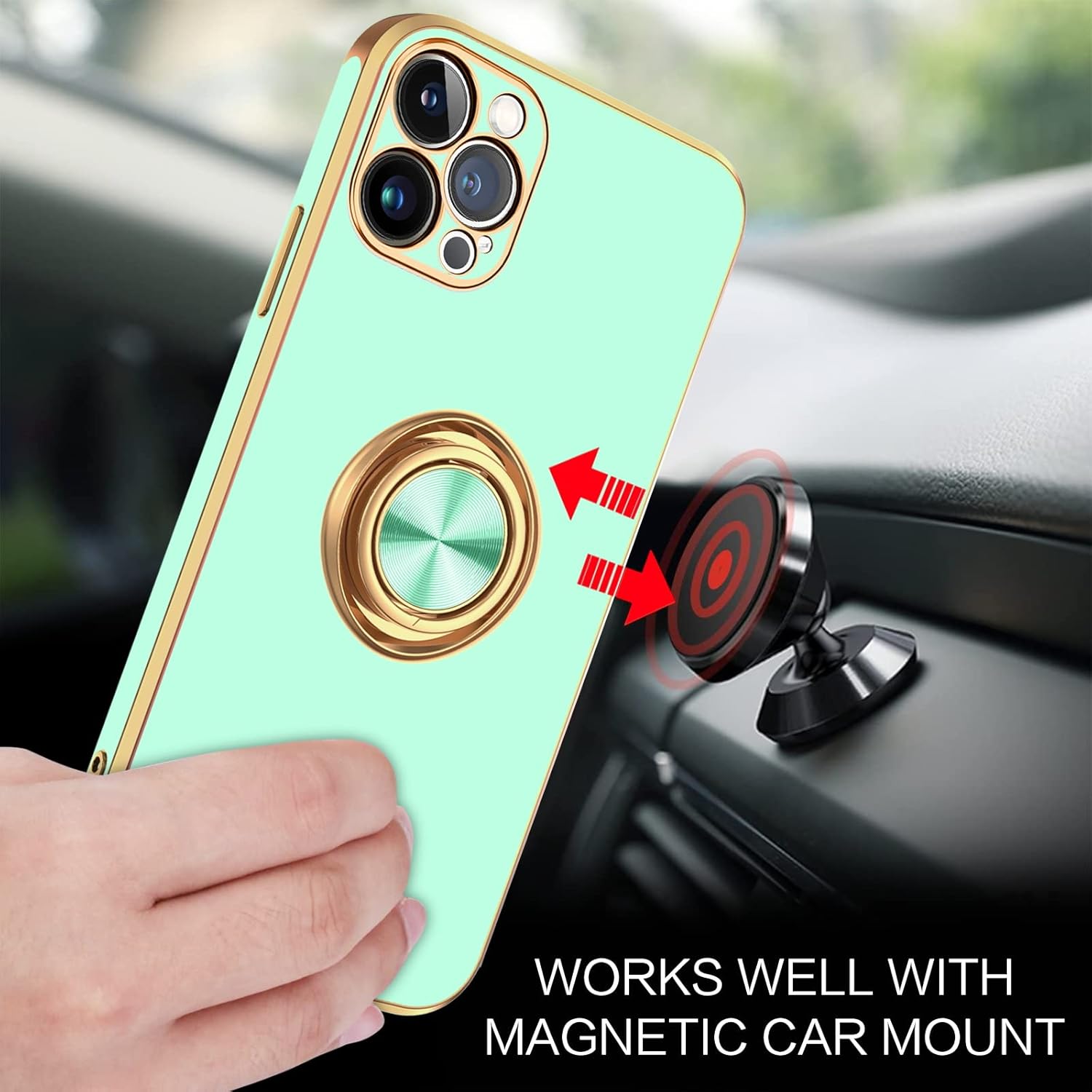 BENTOBEN Funda para iPhone 13 Pro Max, ajuste delgado, soporte de anillo de 360, a prueba de golpes, soporte magnético para automóvil, soporte de