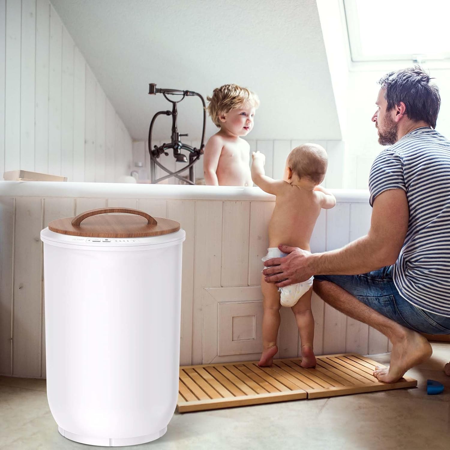 Calentadores de toallas de lujo para baño, tapa de madera, cubo grande para calentador de toallas, apagado automático, se adapta a hasta dos toallas
