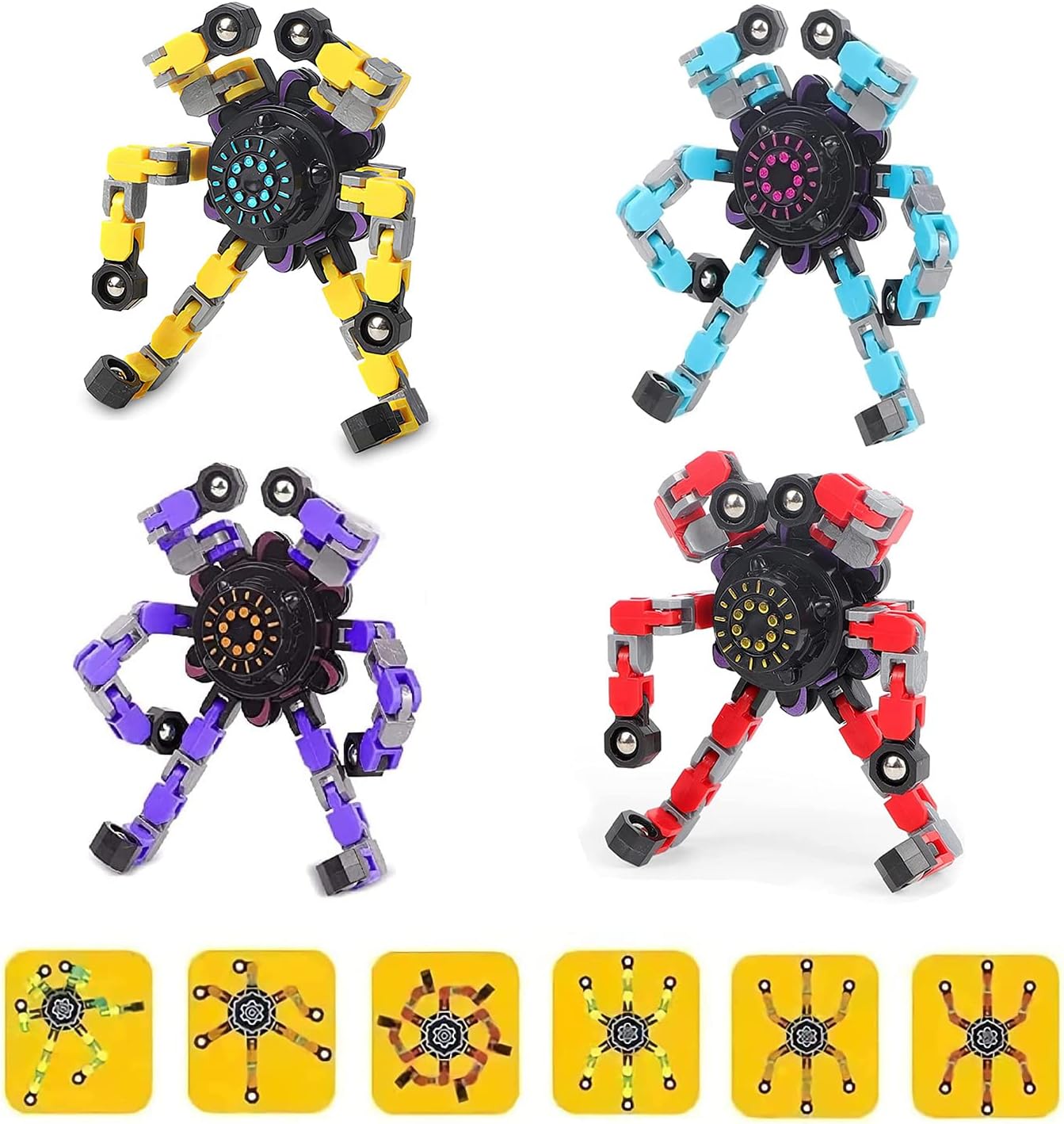 4 piezas Fidget Spinners Transformable Dedo Punta de los Dedos Robot Juguete DIY Robot Deformable Divertido Juguete Fidget Juguete para Adultos Niños