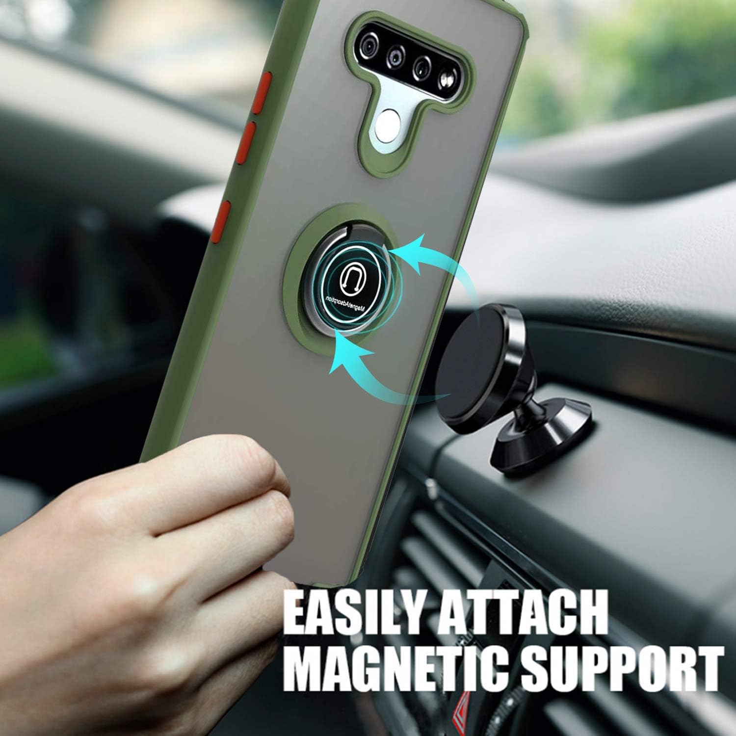 TJS Funda compatible con LG Stylo 6, con protector de pantalla de vidrio templado, anillo de metal soporte magnético resistente contra caídas (verde)