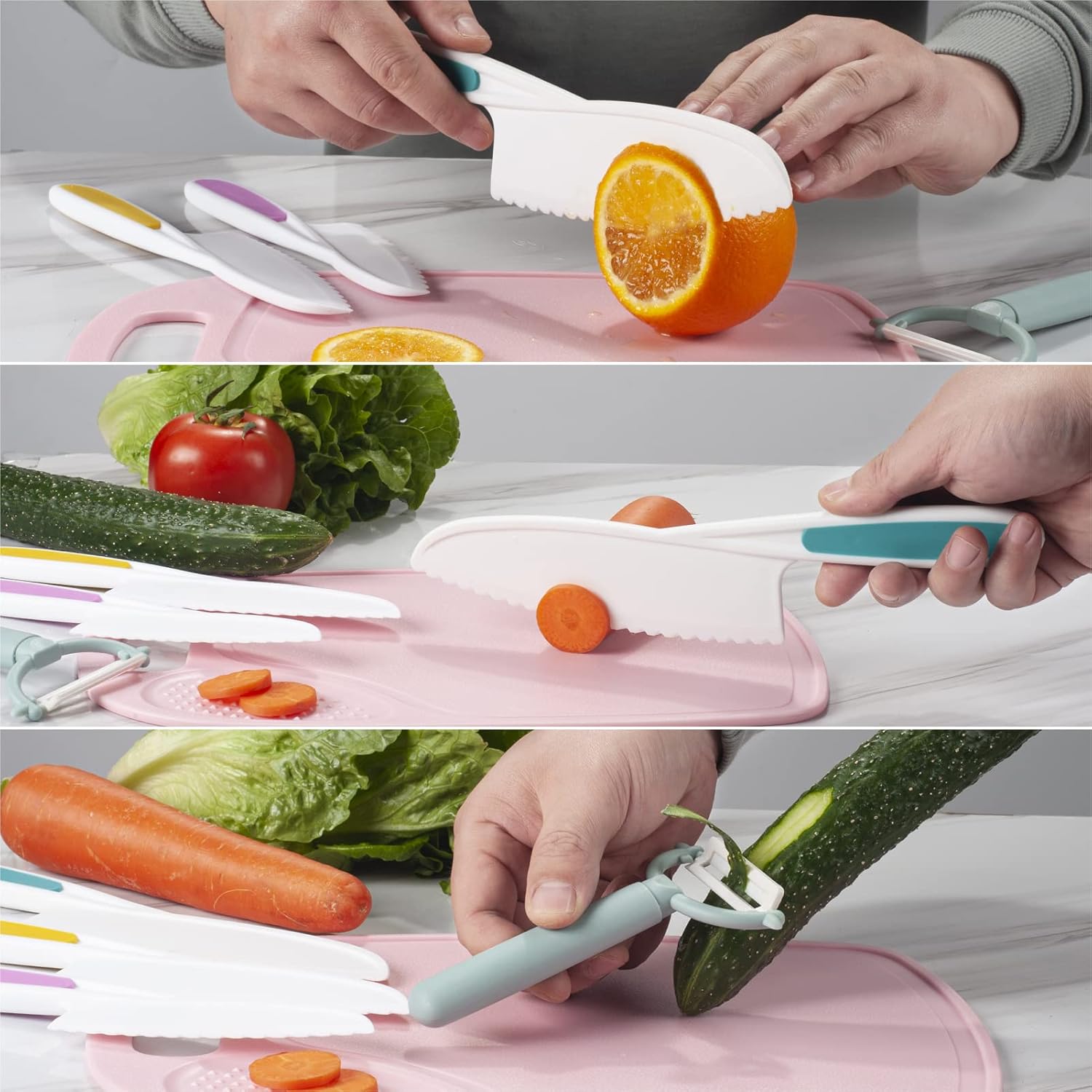 Juego de 8 cuchillos de cocina de nailon de plástico para niños, cuchillos de cocina para niños, juego de cuchillos seguros para pan sin BPA,