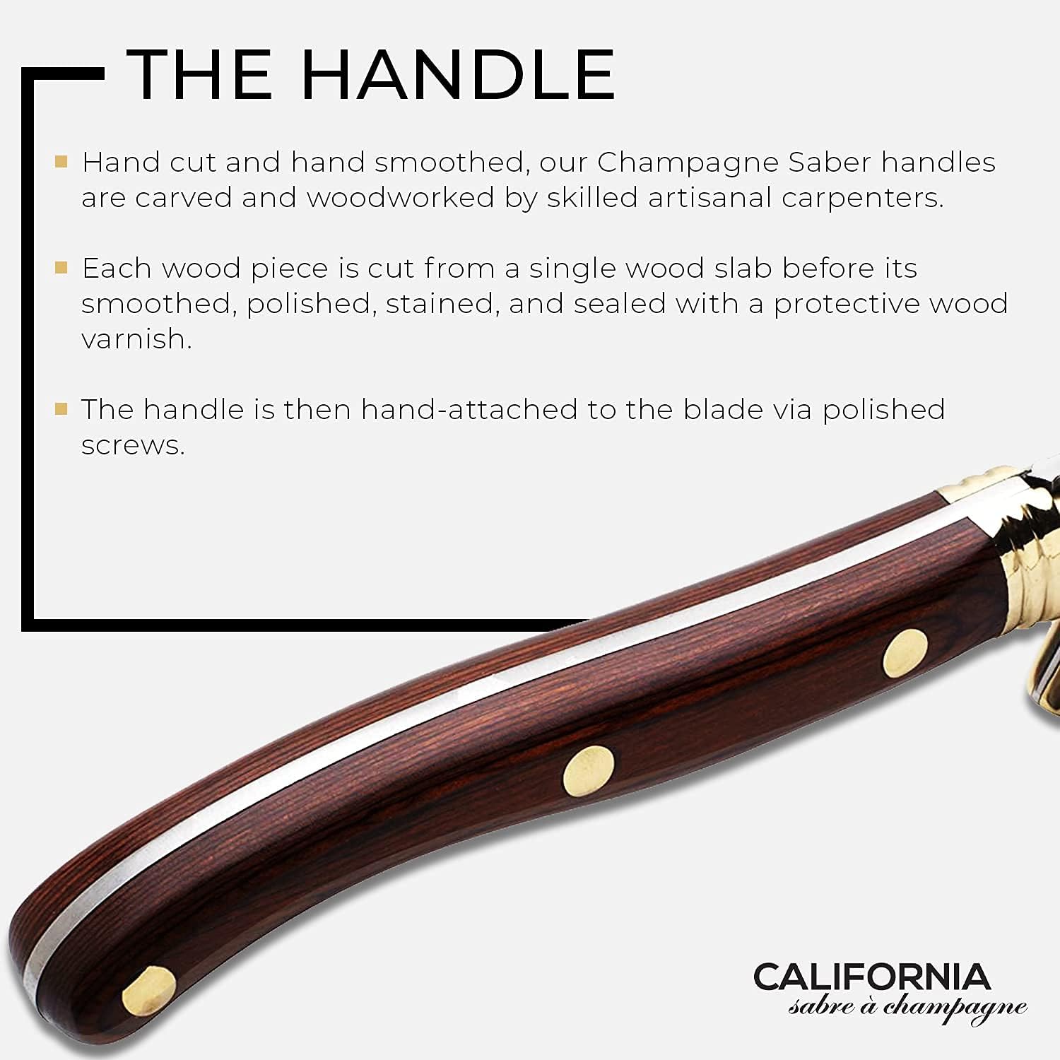 California Champagne Saber Company – Palisandro – Espada hecha a mano en estilo francés Laguiole – Empaquetada en elegante caja de madera de roble –