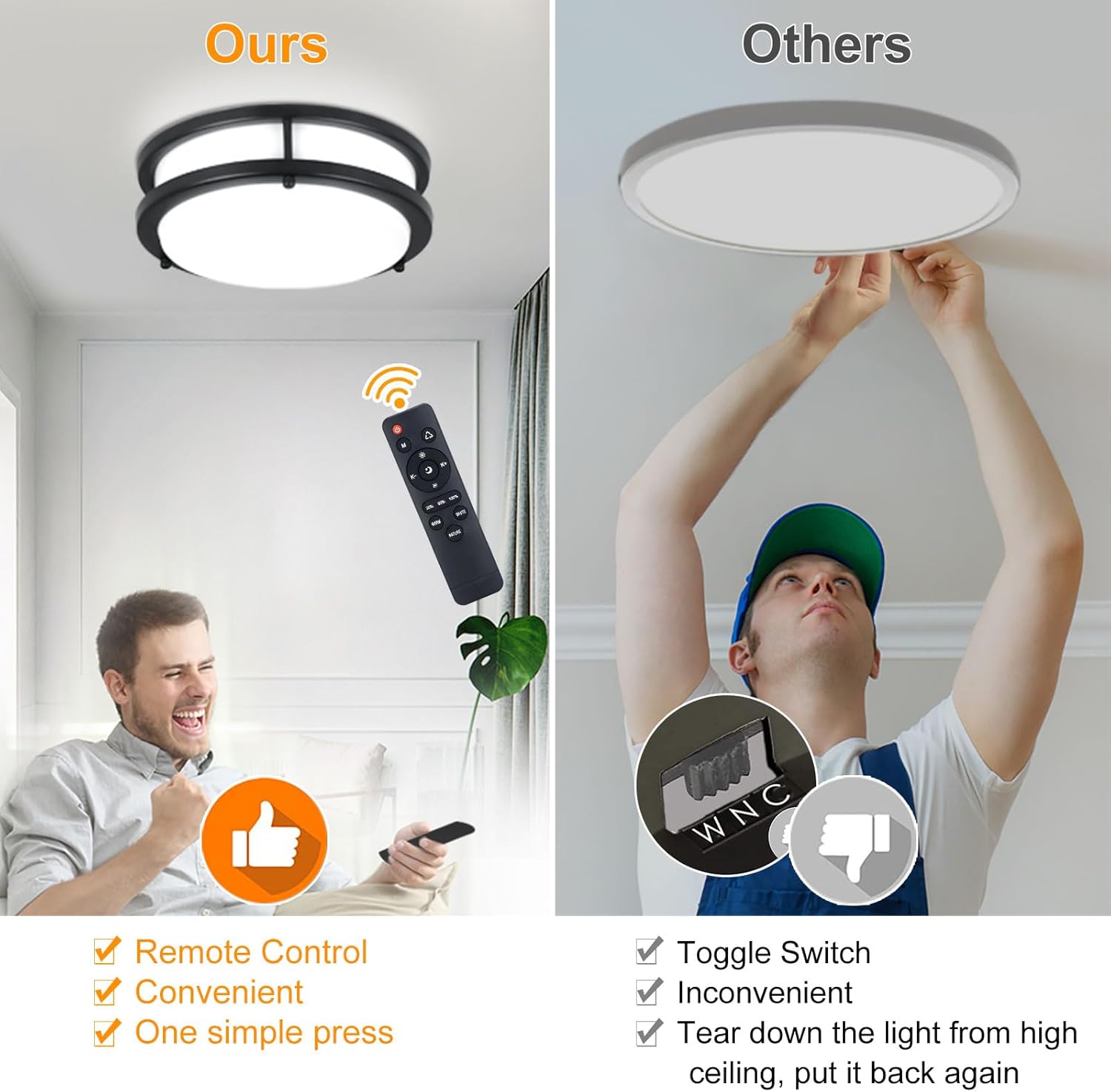 DLLT – Lámpara de techo LED moderna de 24 W con control remoto, regulable de 10 pulgadas, lámpara de techo redonda negra para dormitorio, cocina,