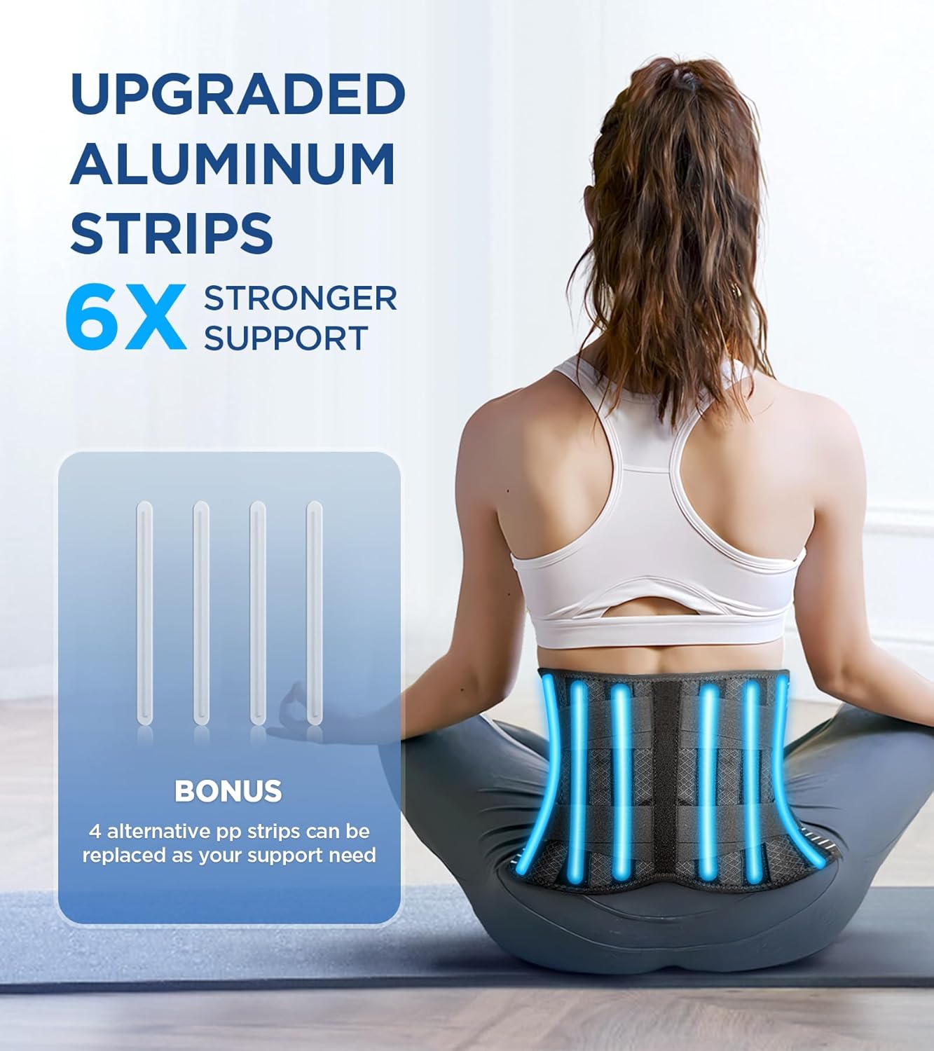 Soporte de espalda para aliviar el dolor de espalda baja con almohadilla lumbar 3D, cinturón de apoyo de espalda 6X con tiras alternativas para
