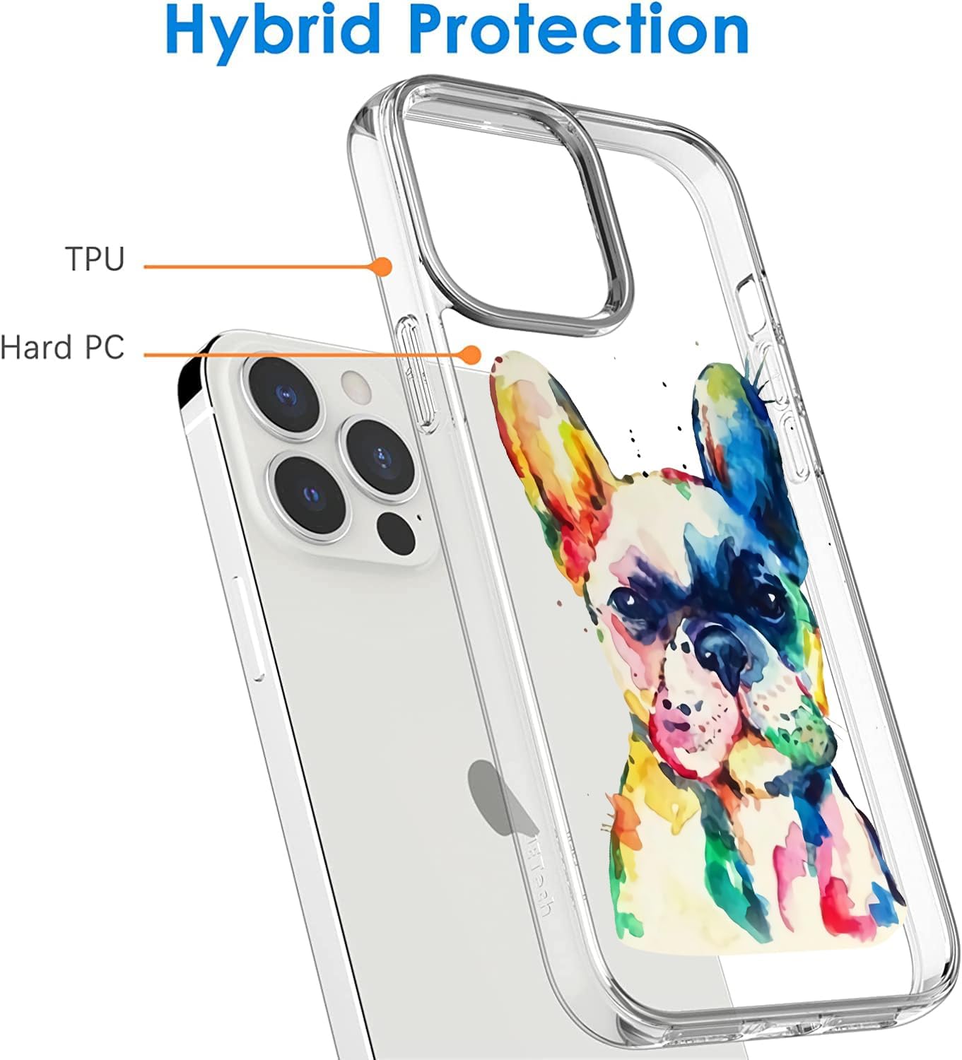 Funda compatible con iPhone 15 Pro Max, diseño de bulldog francés acuarela, a prueba de golpes, suave TPU para mujeres y hombres