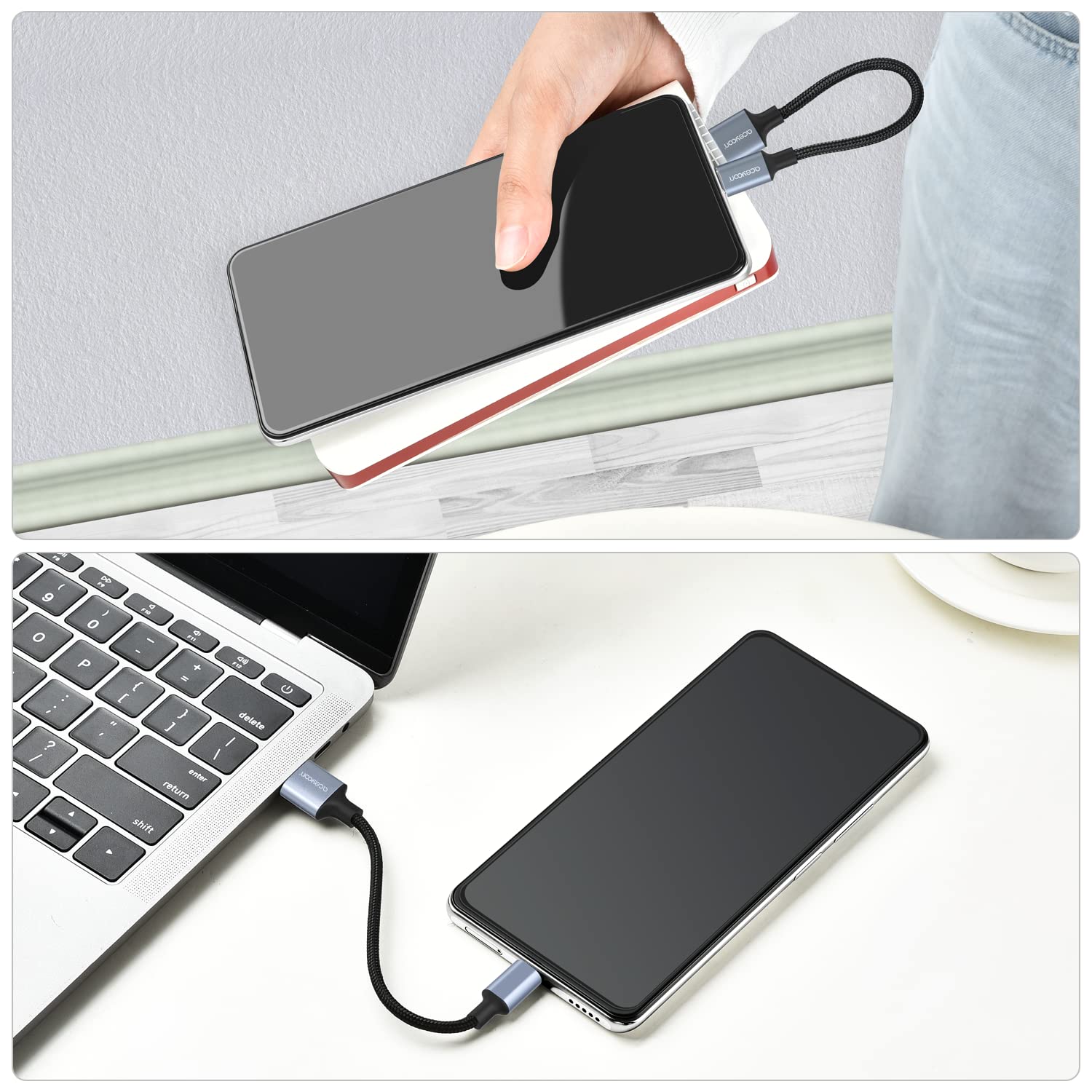 aceyoon Paquete de 3, cable USB C de 0.3 pies trenzado 3A de carga rápida, cable de carga tipo C compatible con Galaxy S8 S9 S10 S20 S21, Samsung