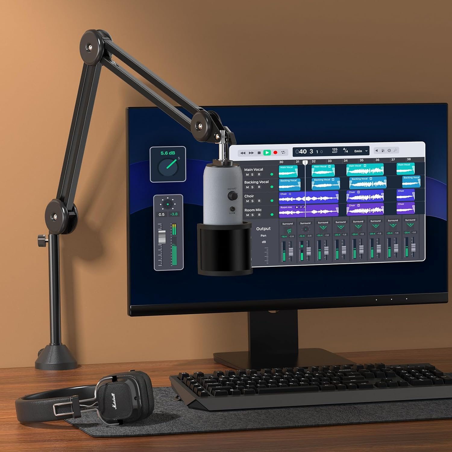 Blue Yeti Micrófono Boom Arm, TONOR Mic Microfono Stand Escritorio con Elevador Alto para HyperX Shure Rode Razer Elgato, totalmente ajustable