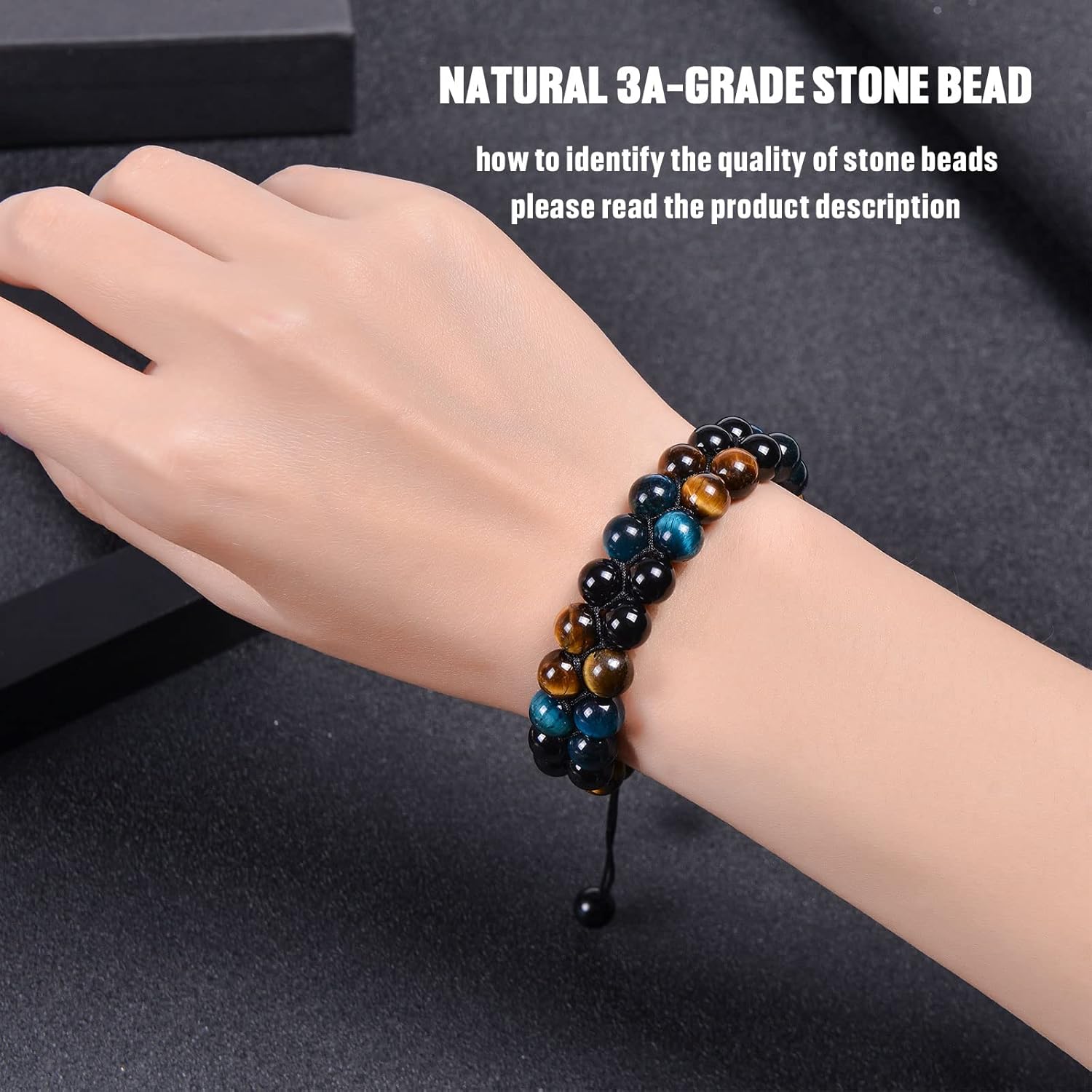 Beaded Bracelets for Men and Women Triple Protection Spiritual Healing Natural Yellow Blue Tiger Eye and Black Obsidian 8mm Stone Bead Energy