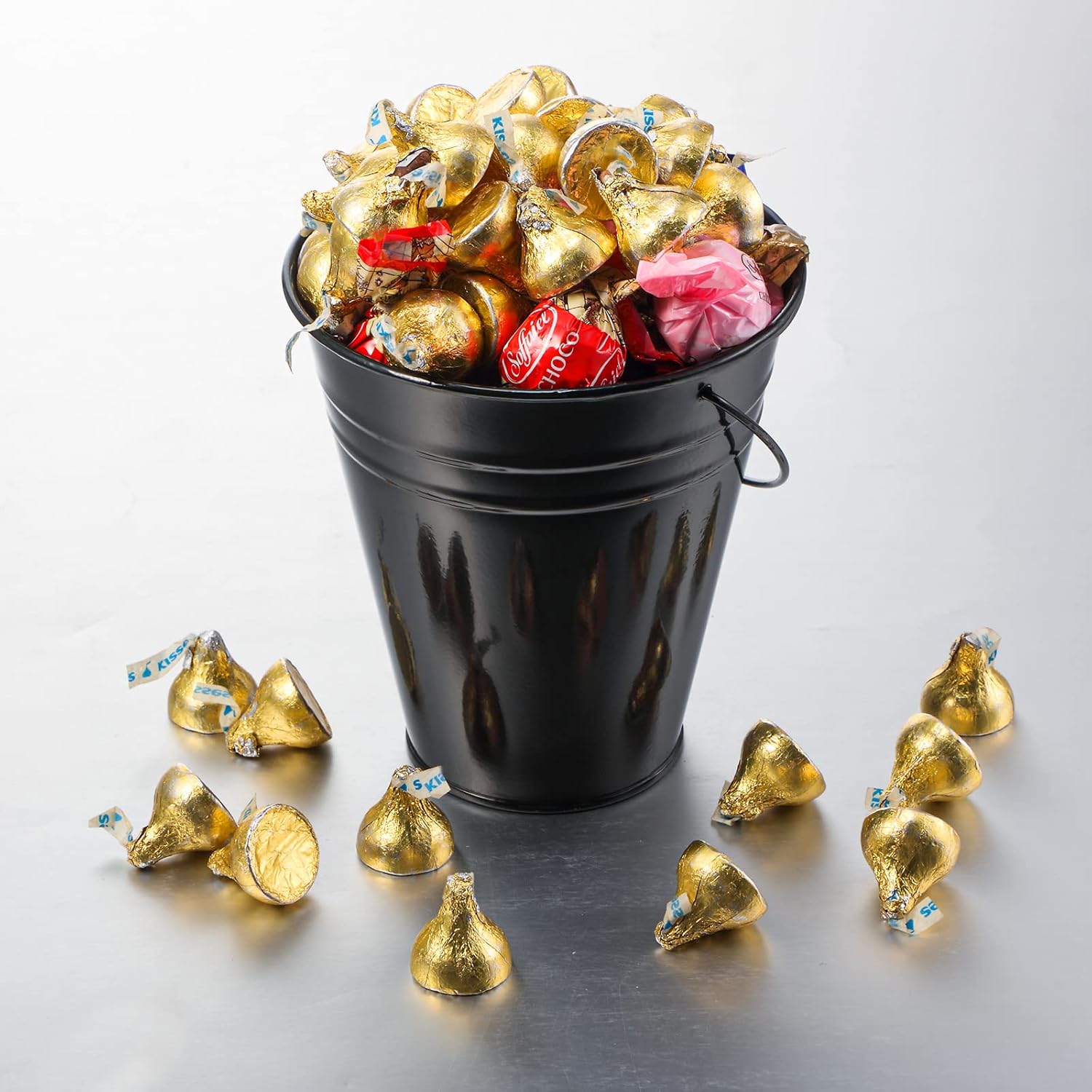 Paquete de 12 cubos de metal con asa, cubo galvanizado de 4.5 x 5 pulgadas para niños, suministros de fiesta para niños, manualidades para Navidad,