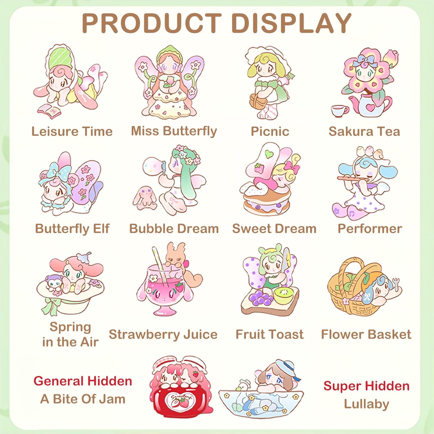 BEEMAI AAMY Picnic con mariposa Series 12 piezas (juego de 12 cajas misteriosas sin repetición) diseño aleatorio figuras lindas juguetes