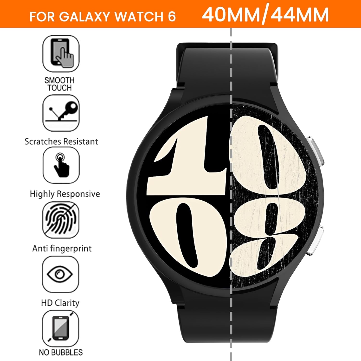 Cuteey Paquete de 4 + 4 fundas protectoras de pantalla para Samsung Galaxy Watch 6 de 1.575 pulgadas, cubierta rígida de policarbonato con película