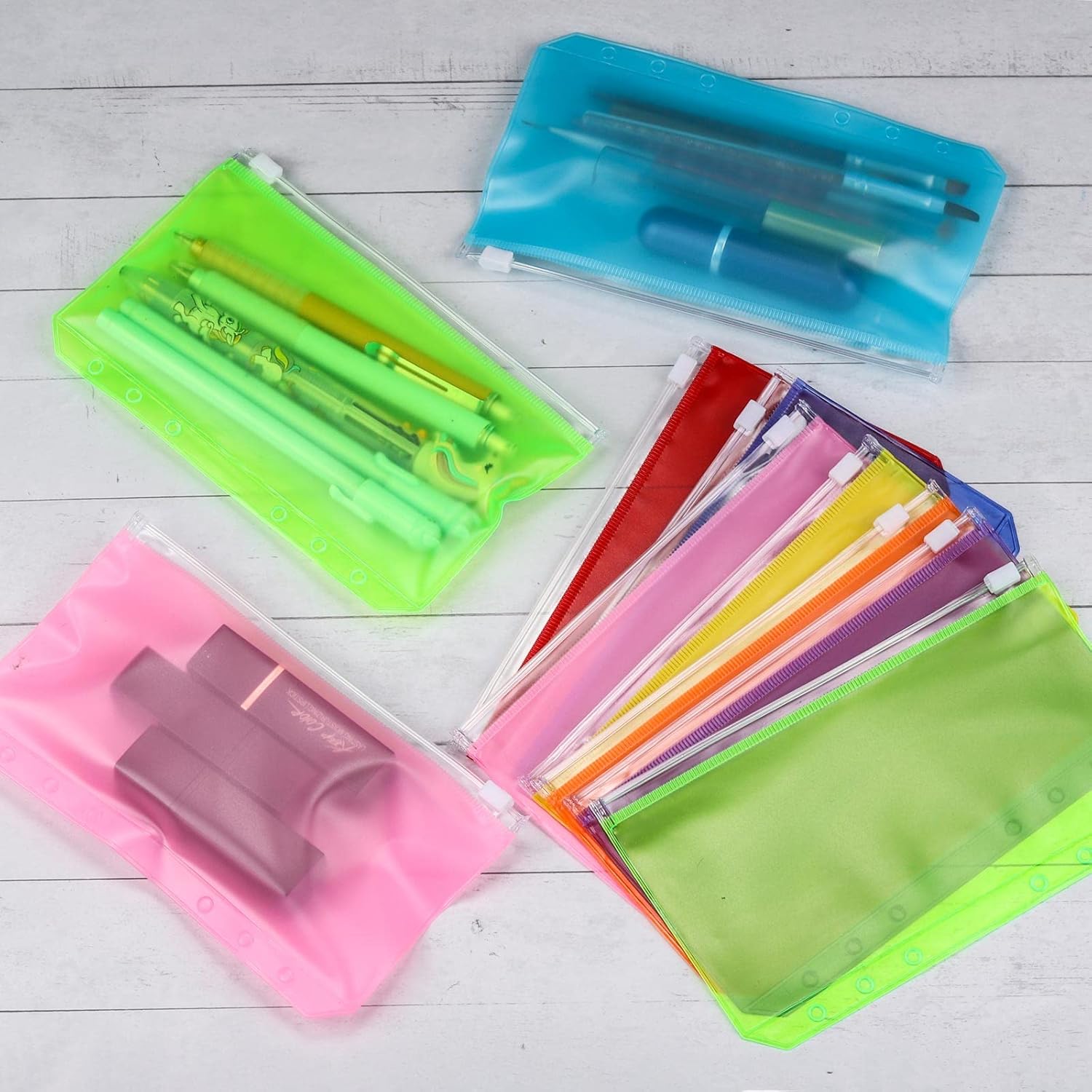 24 bolsillos A6 con 6 agujeros con cremallera para efectivo, tarjetas de identificación, tarjetas de crédito, 8 colores
