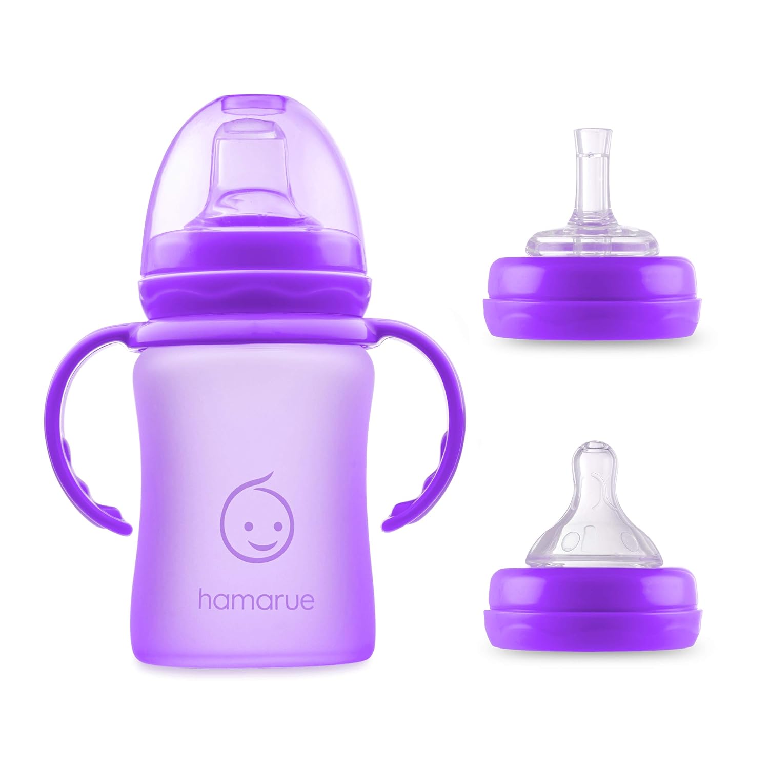 Hamarue Vasos de vidrio 3 en 1 para niños pequeños  Biberones de vidrio recubierto de silicona  Taza de transición no tóxica para bebé con asas