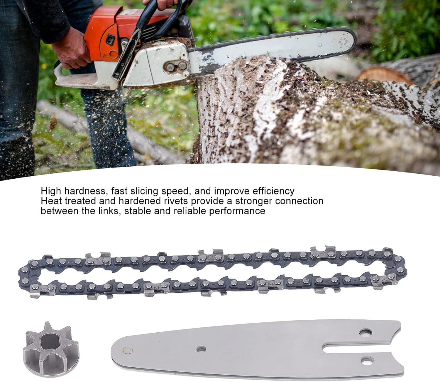 CHICIRIS Mini juego de cadena de motosierra, repuesto de piñón de barra guía de cadena de 4 pulgadas para motosierra eléctrica inalámbrica pequeña