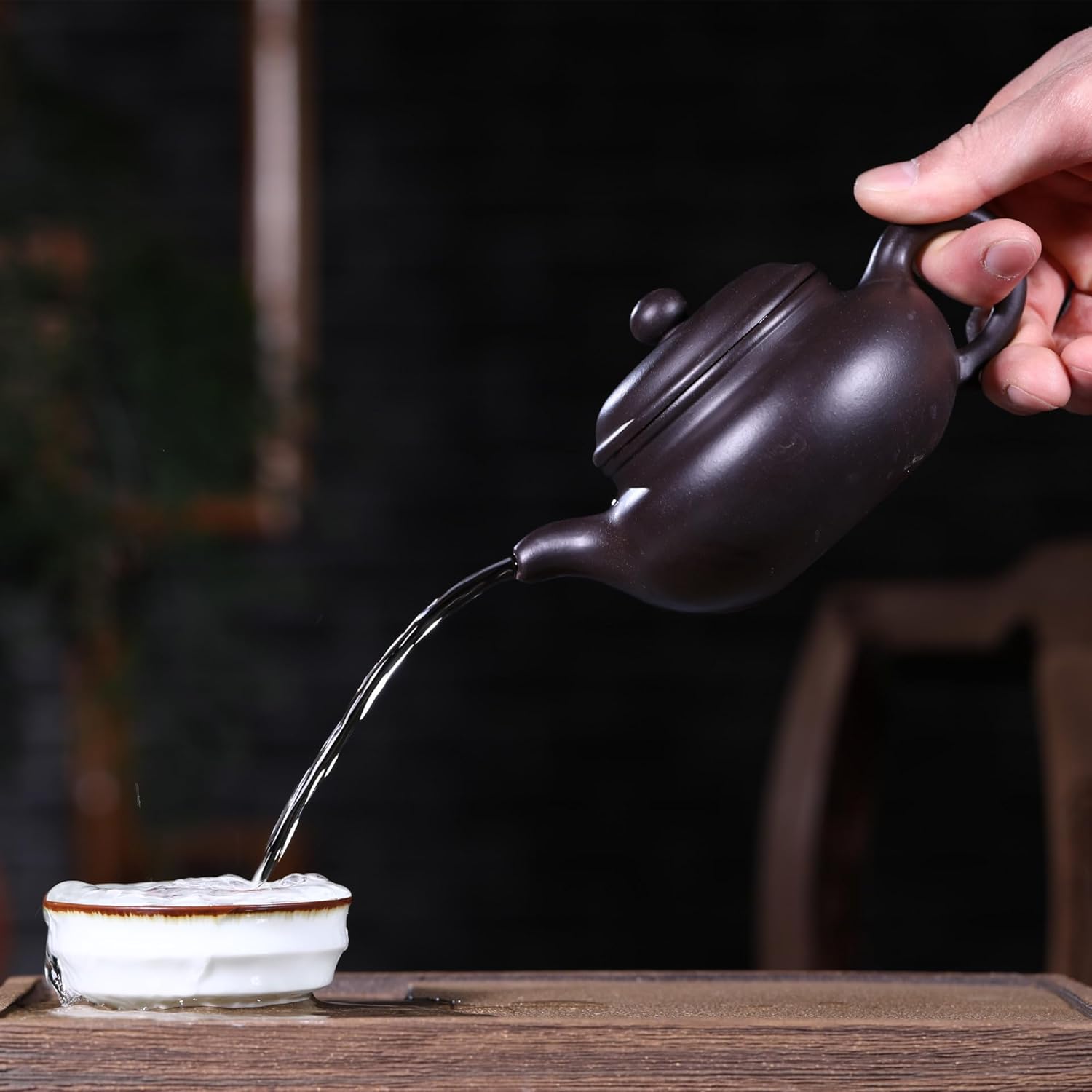 Tetera china de 10 oz cerámica de arcilla Zisha hecha a mano Fanggu Tea Pot Cerámica Barro negro Heijingang Kungfu Hervidor (negro)
