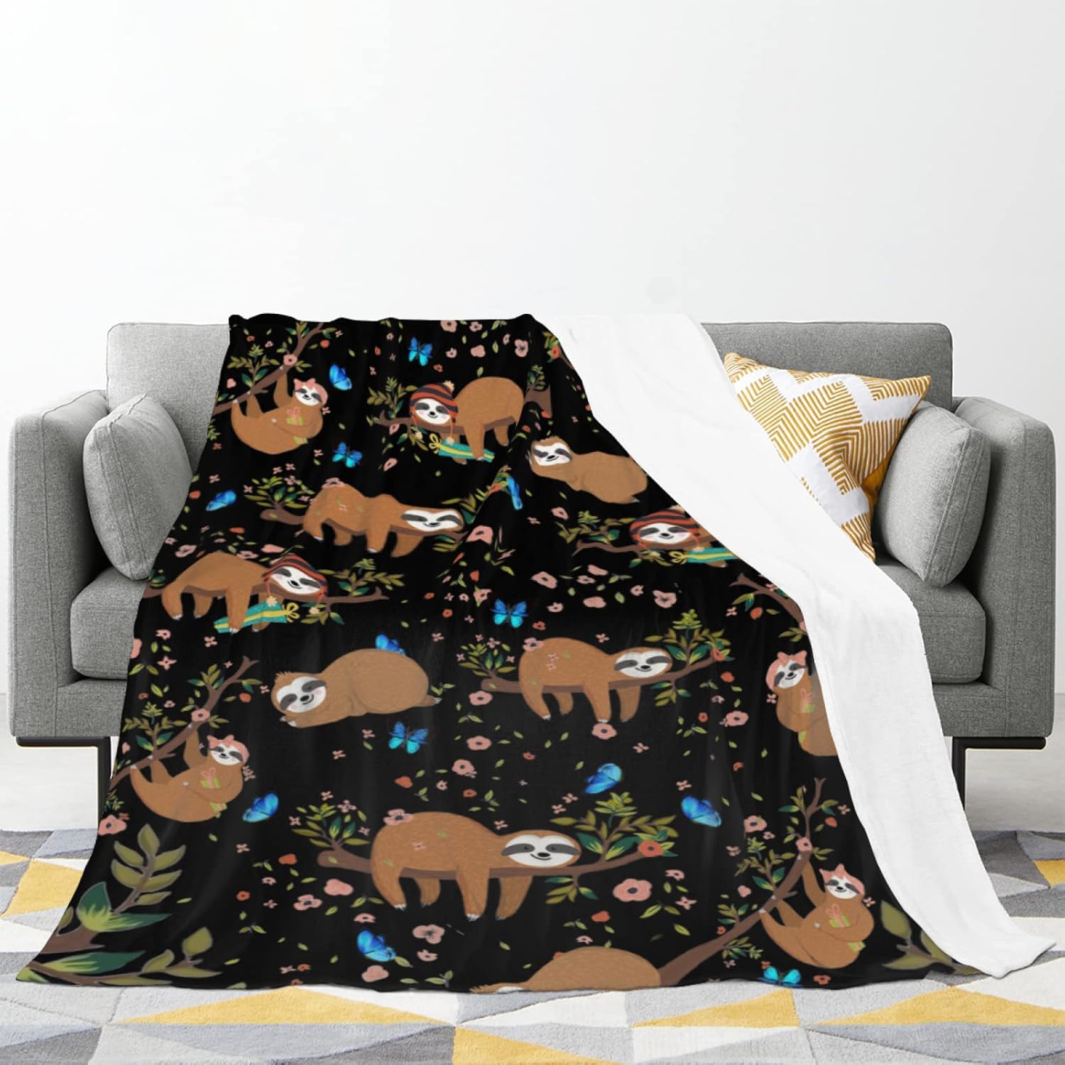 Manta de forro polar de perezoso para cama de 60 x 50 pulgadas, manta de franela de felpa ligera y súper suave para mujeres, hombres y niños