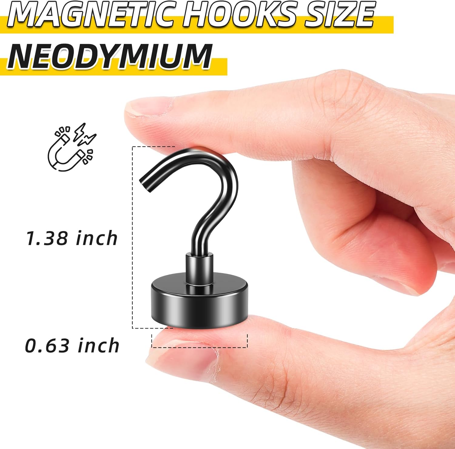 VNDUEEY Paquete de 20 ganchos magnéticos negros, ganchos magnéticos fuertes de 25 libras para colgar, ganchos magnéticos de metal resistentes,