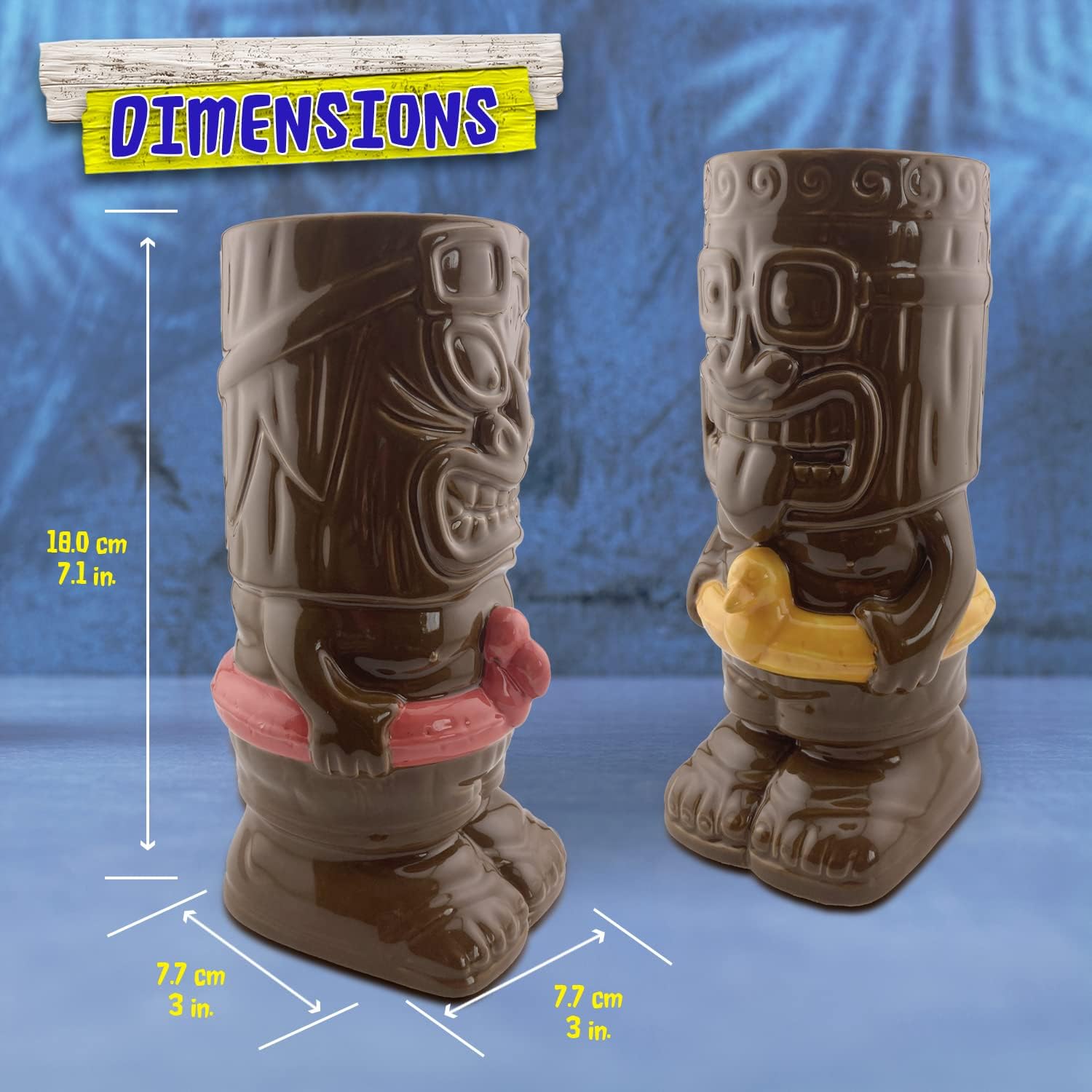 Tiki – Juego de tazas de cerámica para fiesta en la piscina, juego de 2 tazas coleccionables de Tiki Funky – Tazas de café, vasos tropicales para la