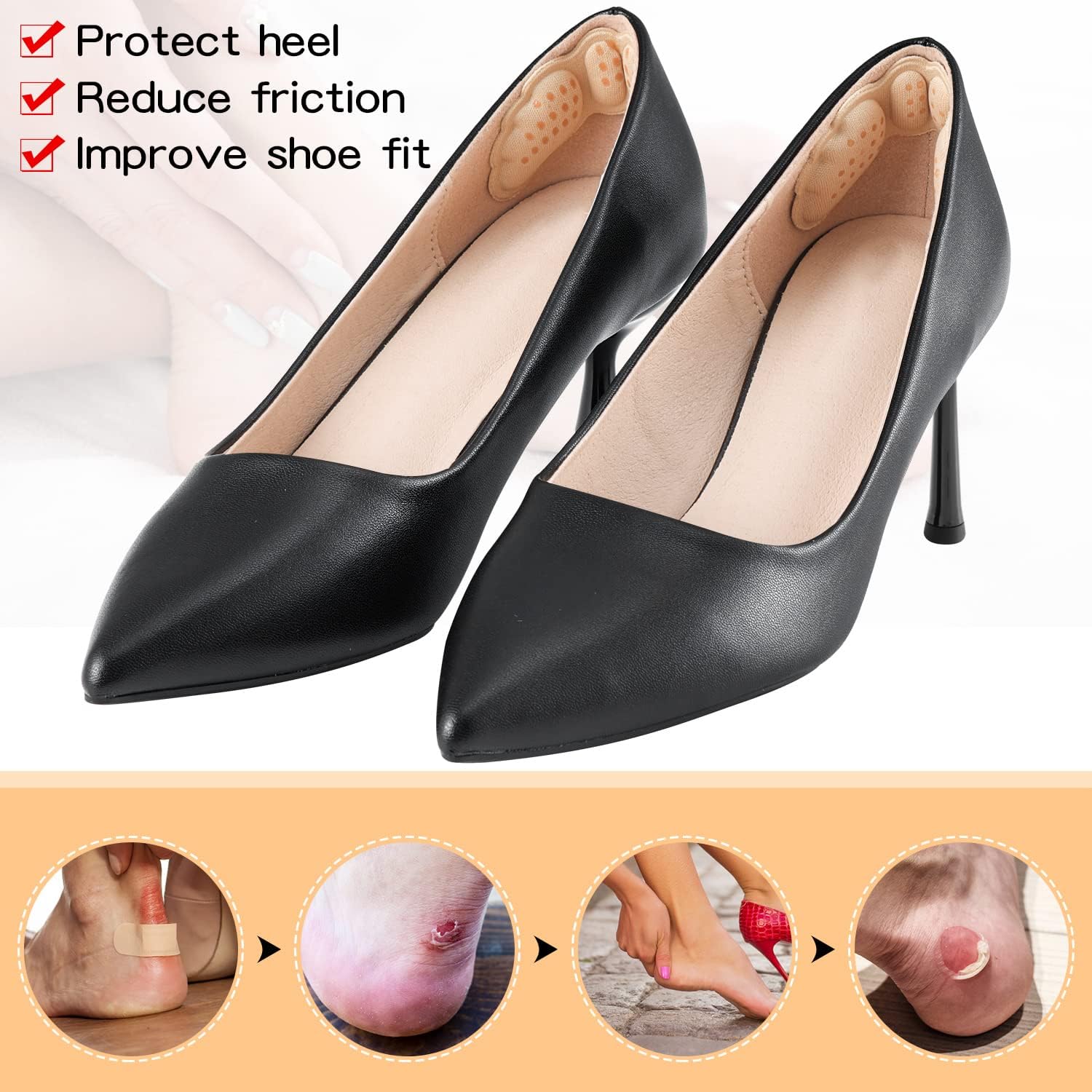 Almohadillas acolchadas para la parte posterior del talón, inserciones adhesivas de agarre para zapatos sueltos, tacón alto demasiado grande, forro