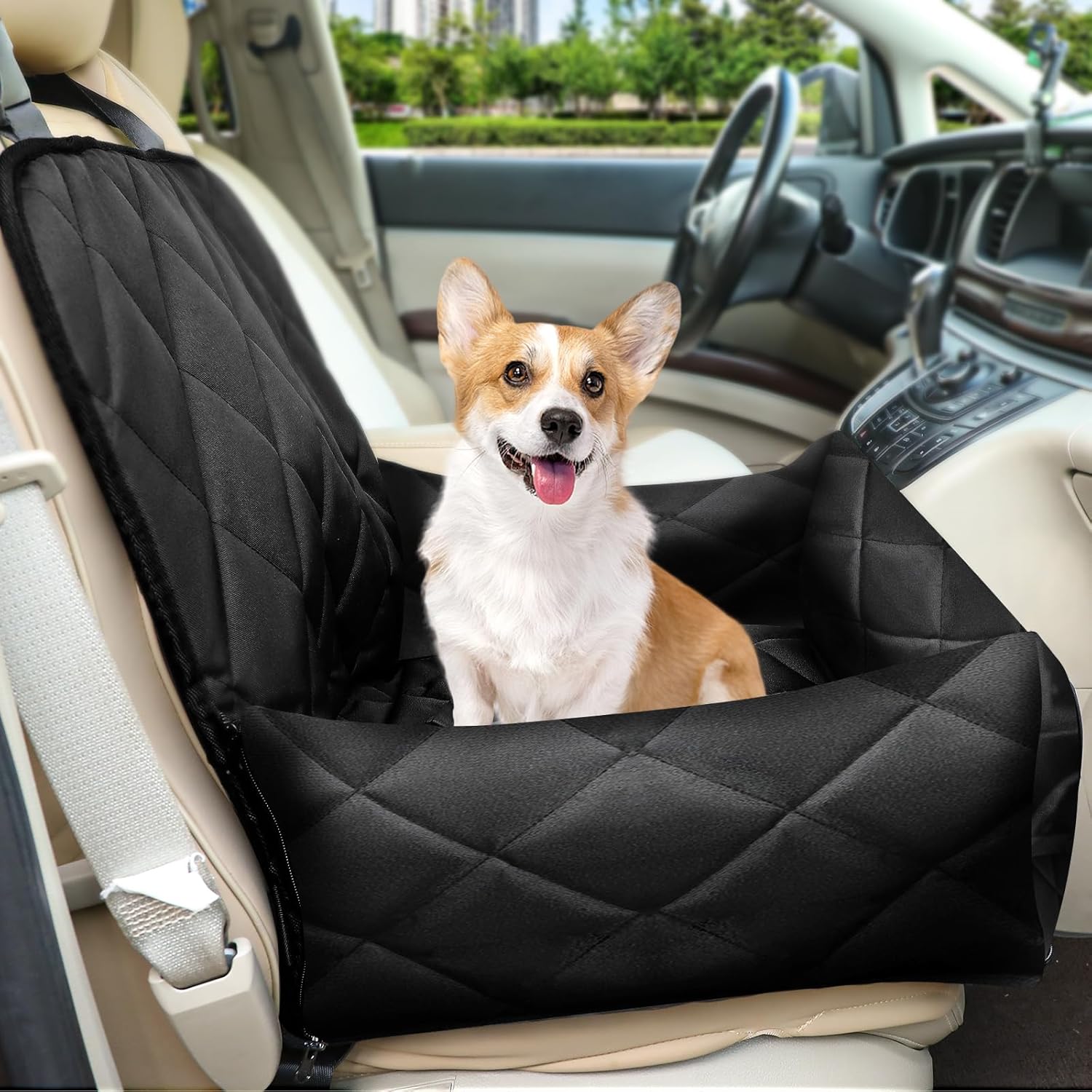 Asiento de coche para perros pequeños de menos de 40 libras, impermeable, cama de automóvil para viajes, asiento delantero, funda para perro