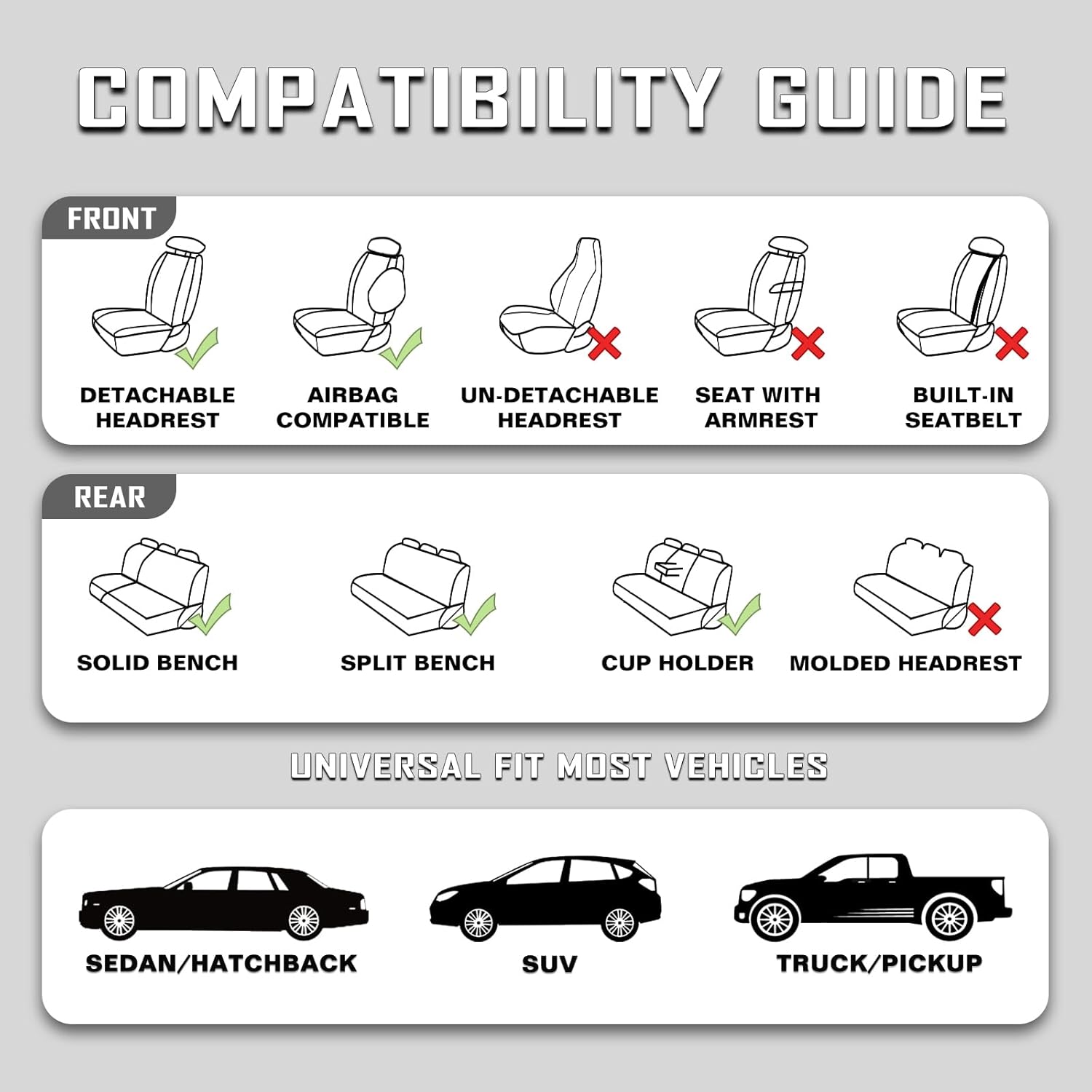 Juego completo de fundas de asiento de automóvil, 5 asientos, universales, impermeables, de cuero, para la parte delantera y trasera, protectores