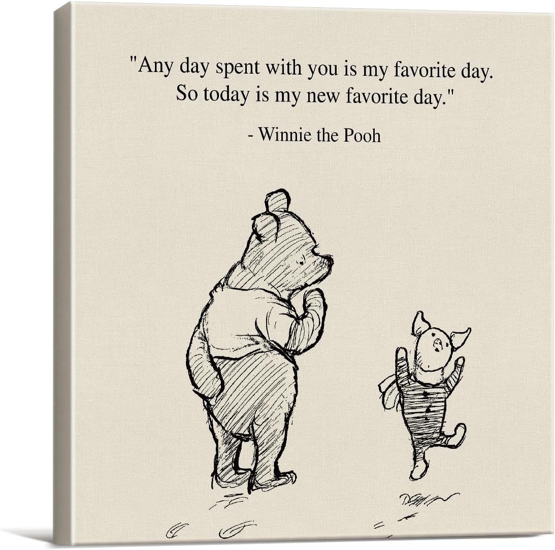 Arte de pared clásico con cita de Winnie the Pooh, retro, Any Day Spent With You is My Favorite Day Sayings, lienzo, cuadros enmarcados, letrero