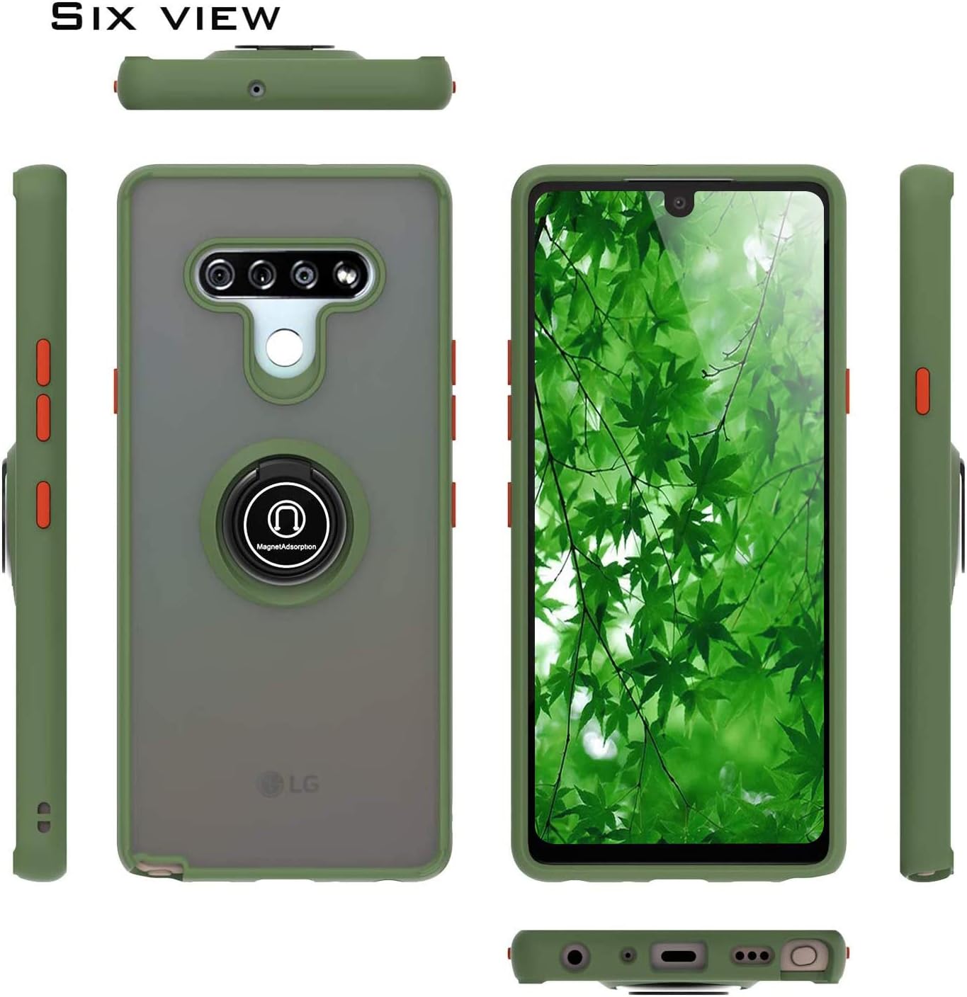 TJS Funda compatible con LG Stylo 6, con protector de pantalla de vidrio templado, anillo de metal soporte magnético resistente contra caídas (verde)