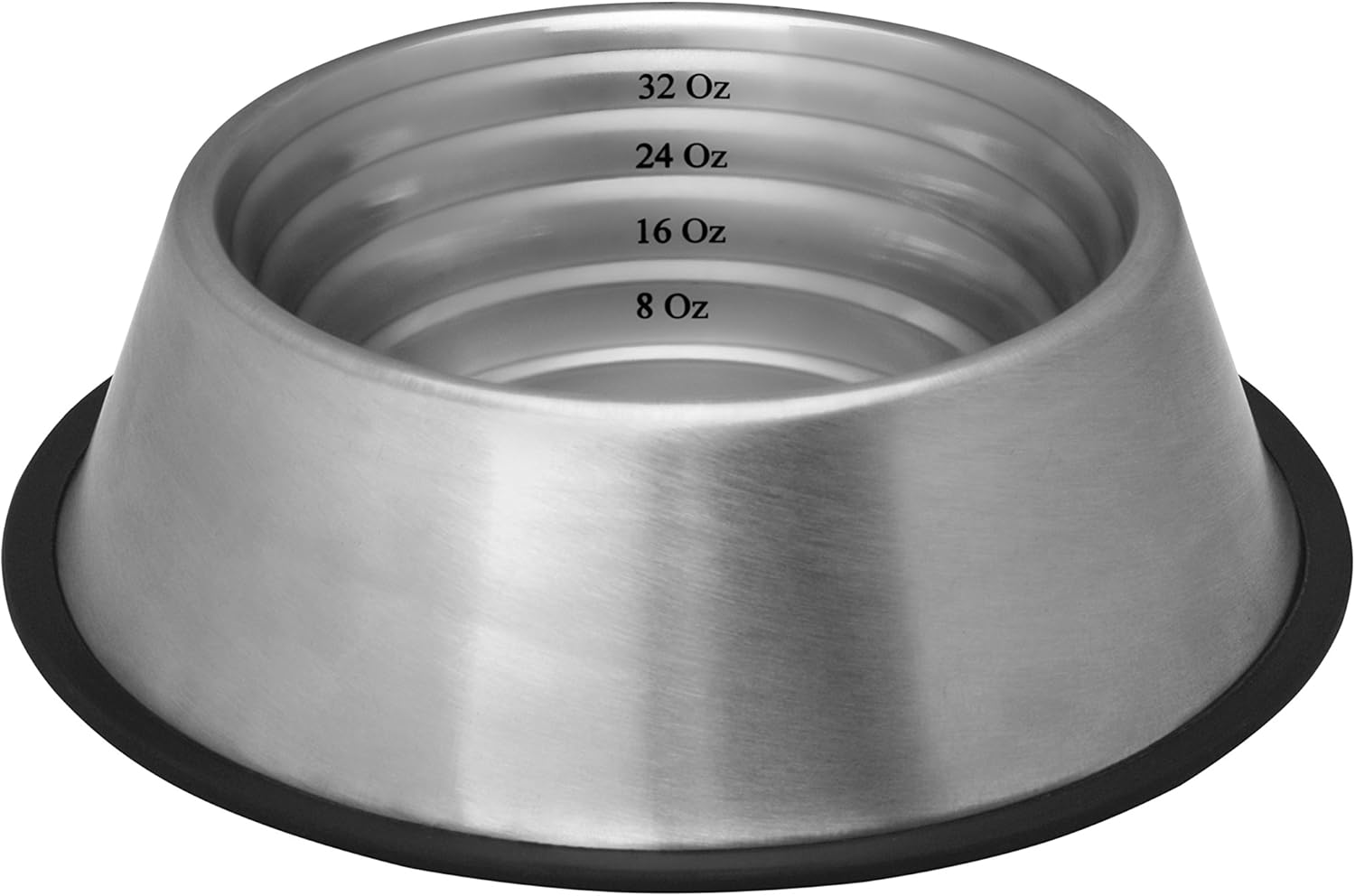 Cuenco de acero inoxidable para perros con medición de capacidad, grande, 64 onzas, marca de volumen, sin punta, plato antideslizante