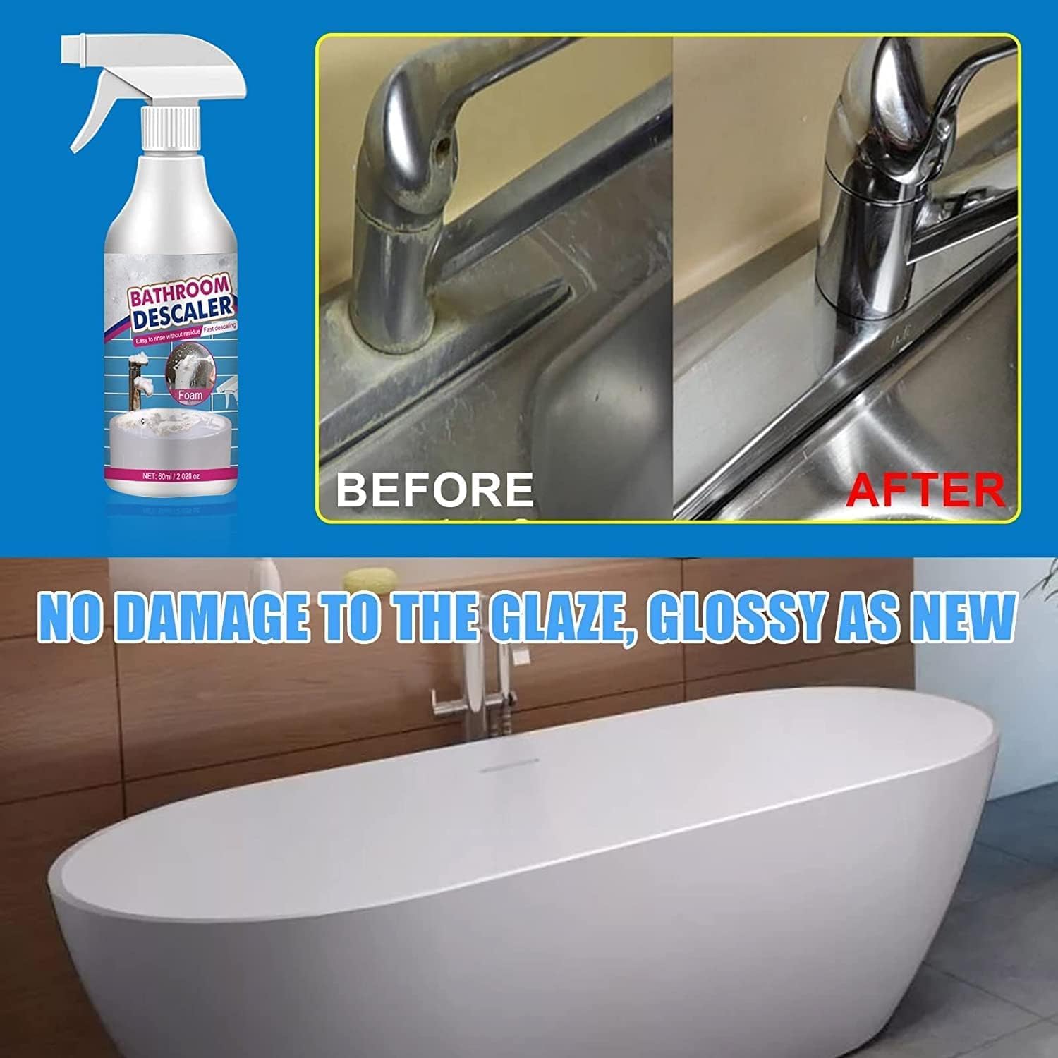 KCRPM Limpiador descalcificador de baño, limpiador de manchas difíciles, potente agente de limpieza descalcificador para bañera, inodoro, baño,
