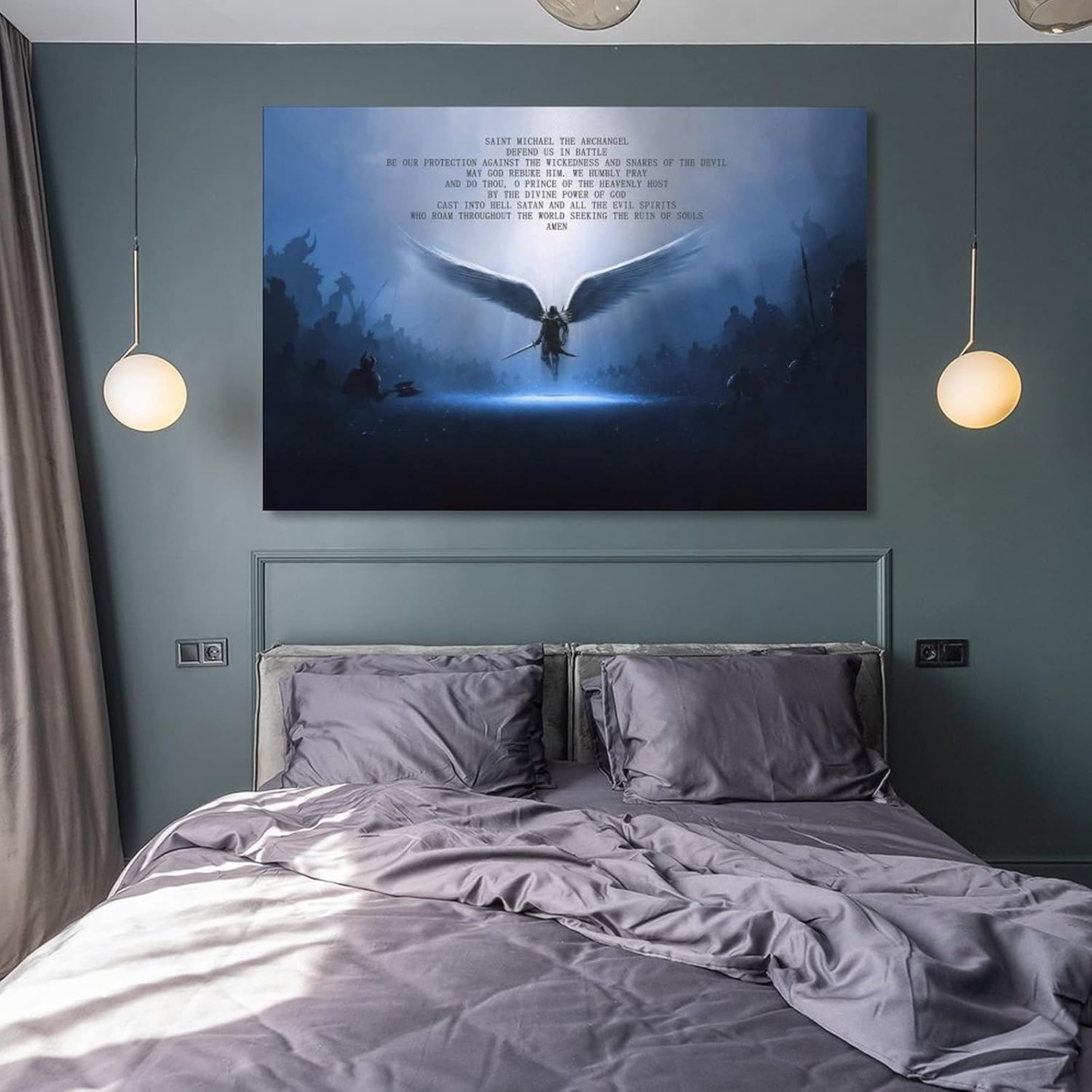 POCHY Póster con citas de inspiración de ángeles, San Miguel Arcángel, defiendenos en batalla, lienzo decorativo para pared, cocina, dormitorio,