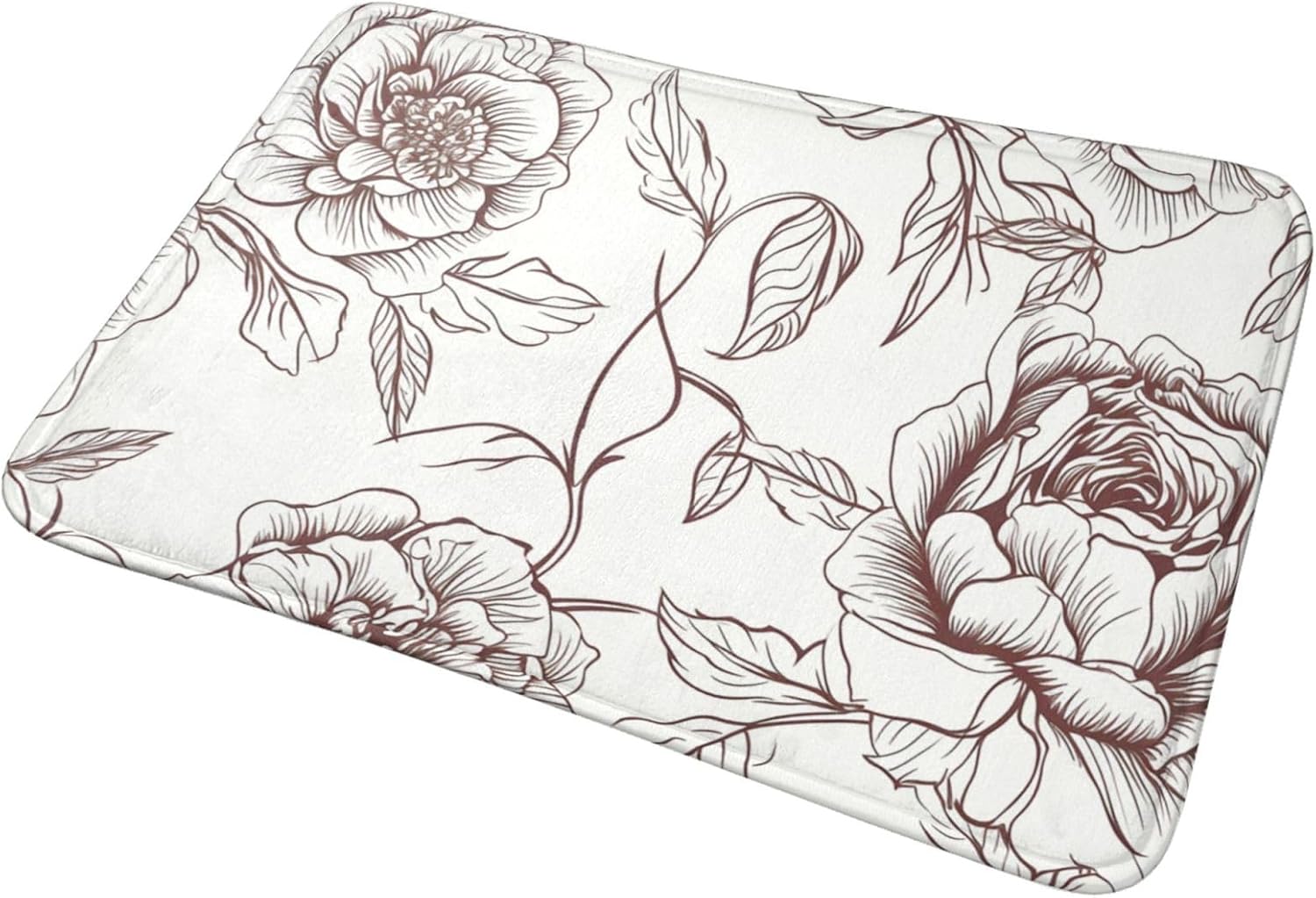 Alfombra de baño de microfibra absorbente con estampado floral de rosas y rosas, tapete de baño de franela con parte trasera de goma, tapete