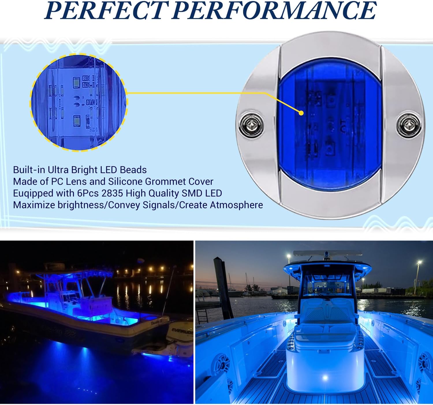 Luz de barco, IP68 impermeable LED luces de pesca nocturna, luces de cortesía, luces de cubierta, luces interiores de barco, luces LED de barco
