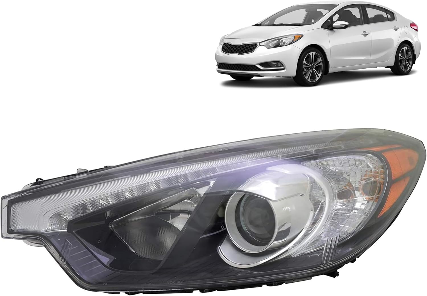 ALLIGATOR AUTO LIGHTS Repuesto para Kia ForteForte5Forte Koup EX 2015-2016 Certificado CAPA Conjunto de faros halógenos con bombillas izquierdalado