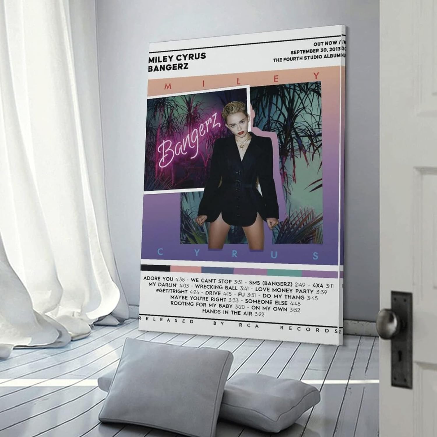 Miley Cyrus – Póster de lienzo de Bangerz para decoración de dormitorio, paisaje, oficina, San Valentín, cumpleaños, regalo, estilo 24 x 36 pulgadas
