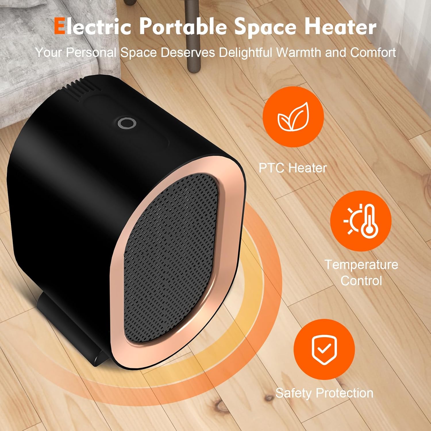 Calentador de espacio, calentador de espacio de cerámica PTC de 1200 W para uso en interiores, calentador de escritorio silencioso para oficina,