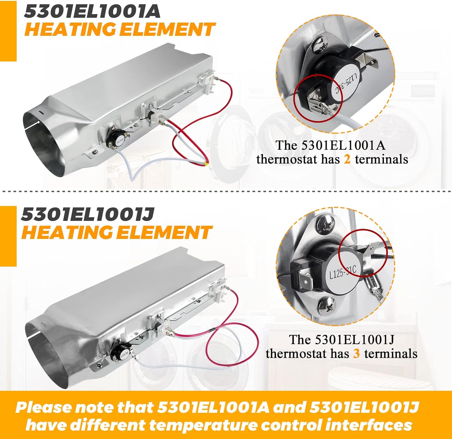 5301EL1001A Conjunto de elemento calefactor para secadora de Techecook- Apto para secadores Kenmore LG 5301EL1001H – Reemplaza 5301EL1001J
