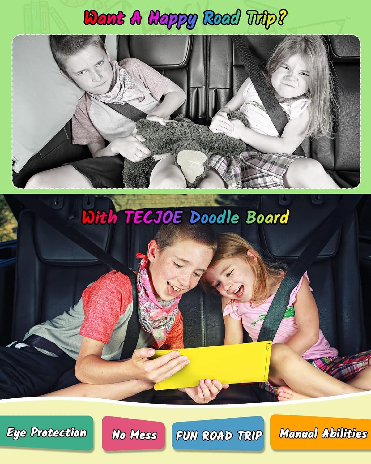 TECJOE Paquete de 2 tabletas de escritura LCD, tableta de dibujo colorida de 8.5 pulgadas para niños, juegos de viaje, actividades de aprendizaje,