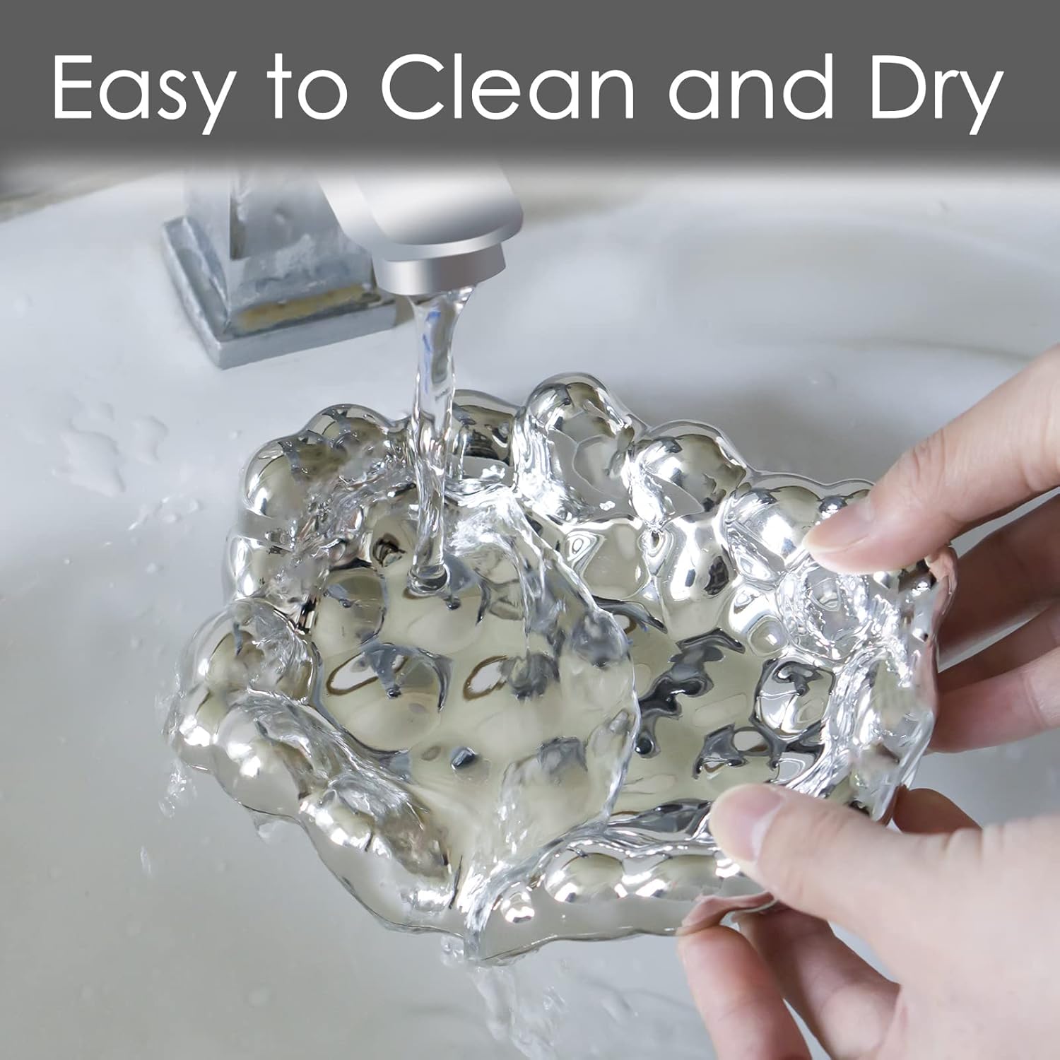 DODAMOUR Jabonera con drenaje, soporte para jabón de barra autodrenante, bandeja de jabón en cascada para baño (plateado)