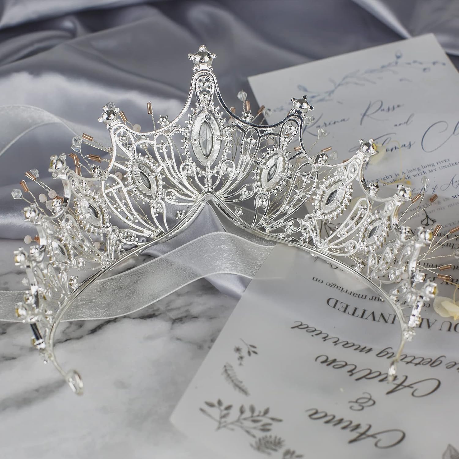 Yolmina Corona barroca de reina, corona de boda plateada y tiara para novia, hecha a mano, diadema de diamantes de imitación de cristal de princesa