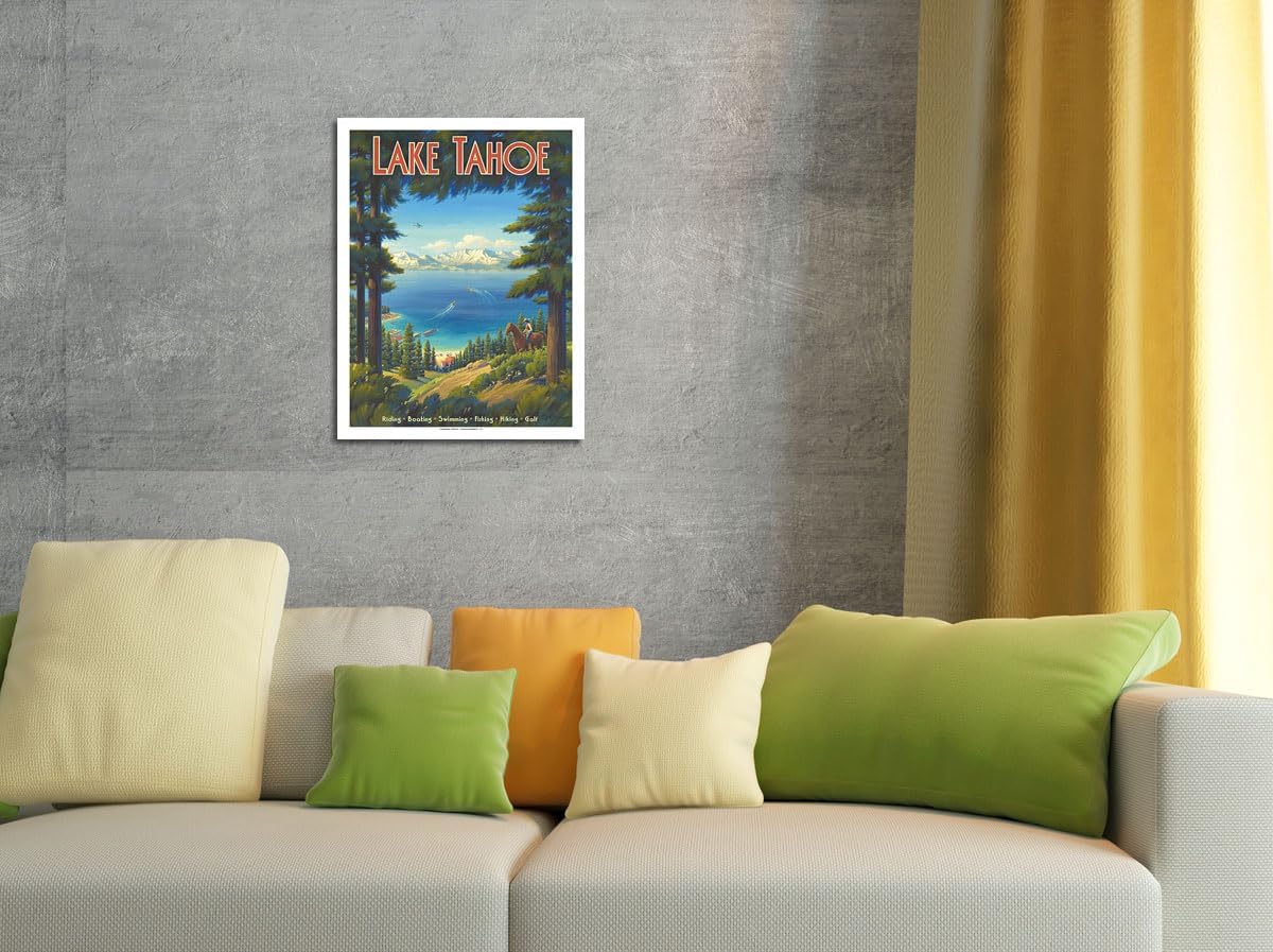 Kerne Erickson – Póster de viaje vintage de Kerne Erickson Lake Tahoe California, equitación, barco, natación, pesca, senderismo, golf, impresión de