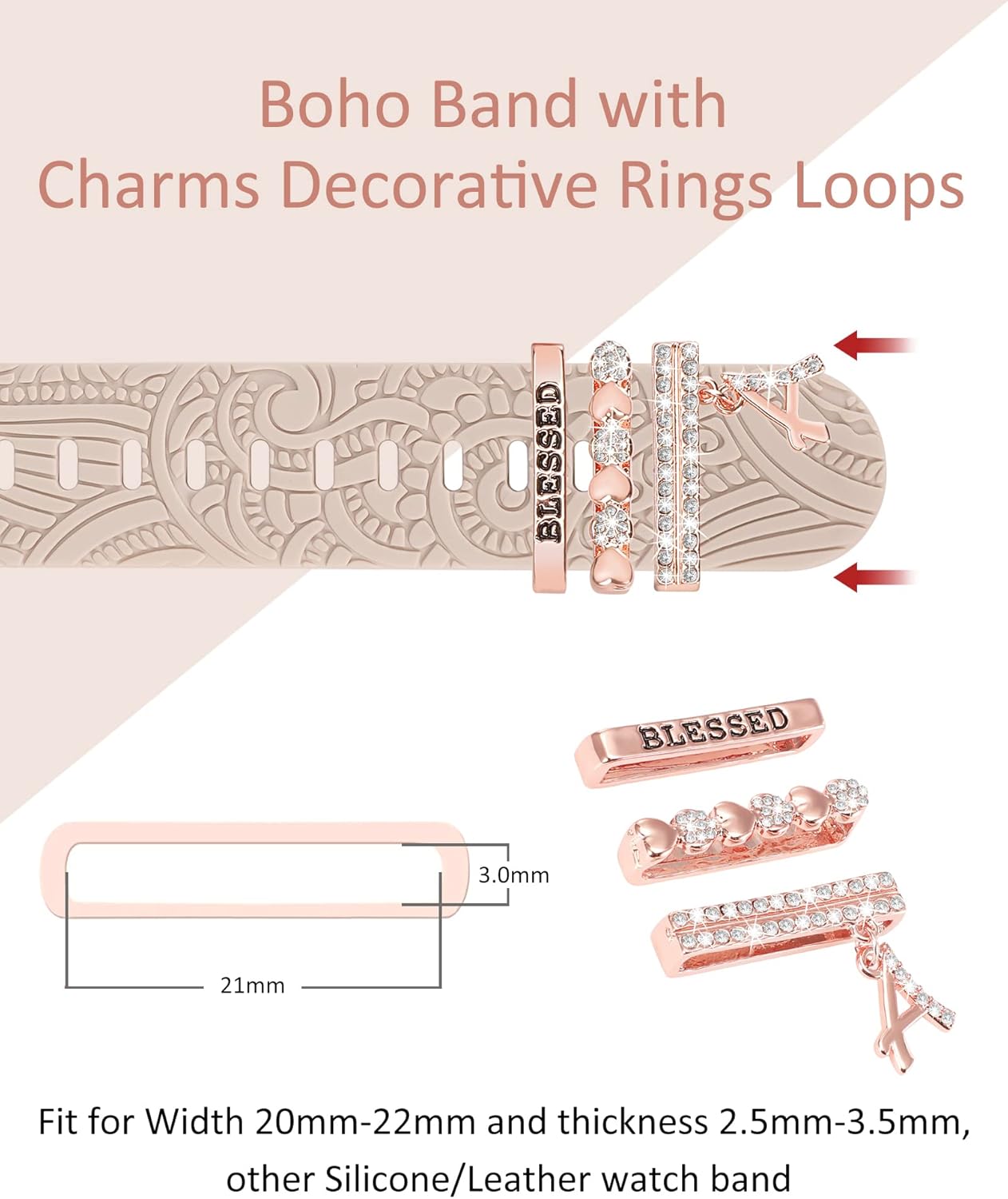 (Incluye la correa) – Correas decorativas para anillos compatibles con Apple Watch de 1.614 in, 1.575 in, 1.496 in, 1.654 in, 1.732 in, 1.772 in,