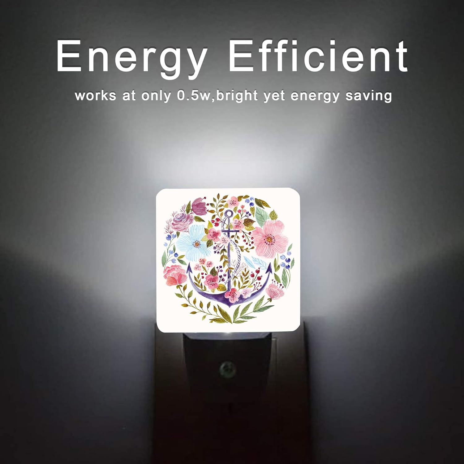 Luz nocturna de ancla, luces de noche con enchufe floral de acuarela de 0.5 W, apto para dormir para niños y niñas, luz nocturna LED con sensor de