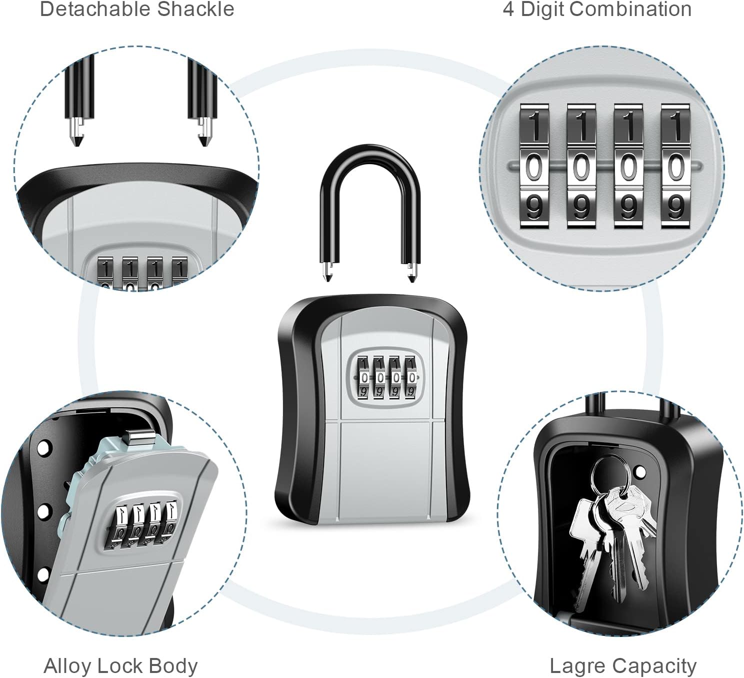 Caja de bloqueo de llaves, caja de seguridad para llaves al aire libre, combinación de código reiniciable de 4 dígitos, caja de seguridad pequeña y