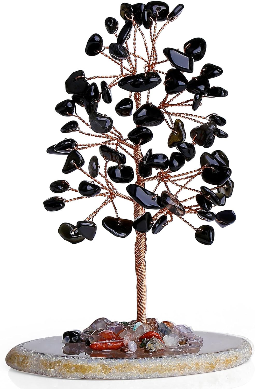 QINJIEJIE Decoración de árbol de cristal curativo de obsidiana negra, 2-2.5 pulgadas, 3.9-4.7 pulgadas, 1 pieza